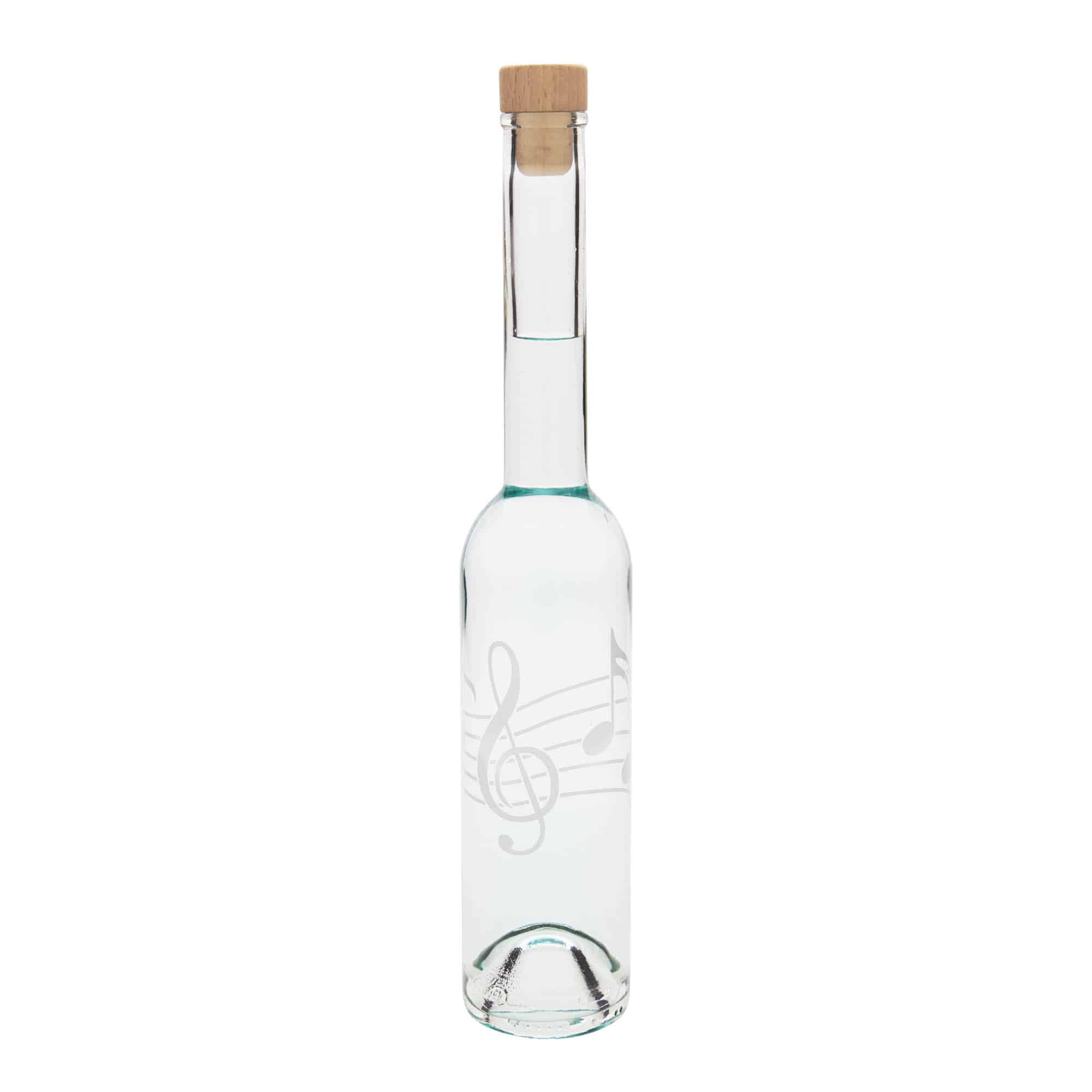 Bouteille en verre 350 ml 'Opera', motif : notes de musique, bouchon : liège