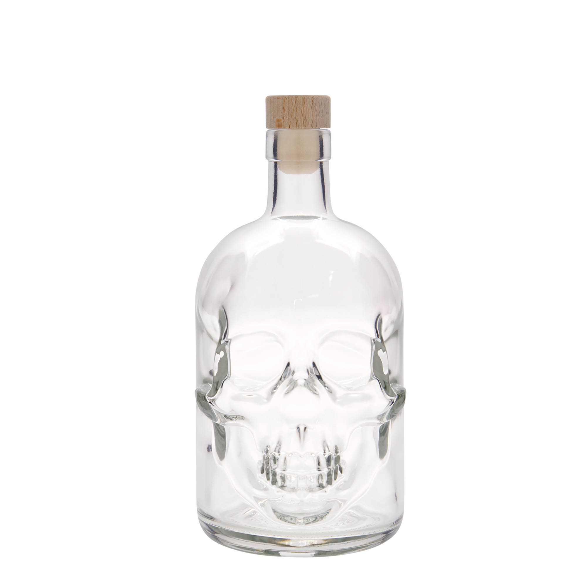 Bouteille en verre de 700 ml « Tête de mort », ouverture : bouchon en liège Bouteille en verre de 700 ml « Tête de mort », ouverture : bouchon en liège