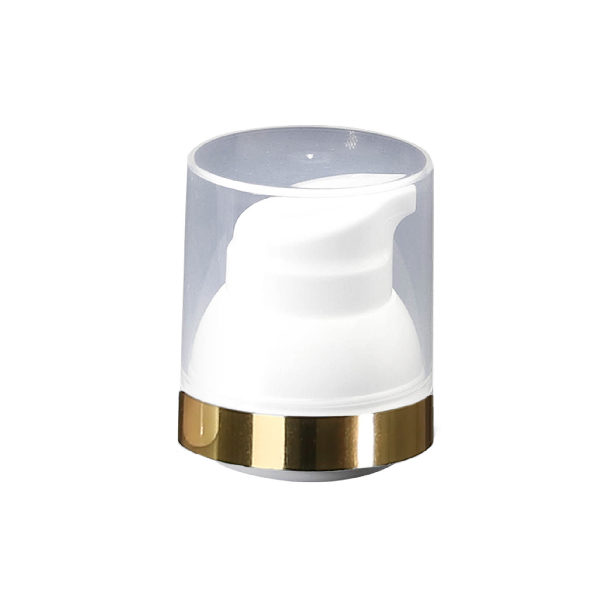 Pompe distributeur sans air « Mezzo », type D, plastique PP, blanc avec bord doré et capuchon transparent