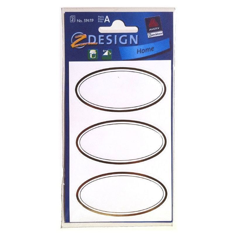 Étiquettes Zweckform « Cadre doré », ovales, papier, blanc-or