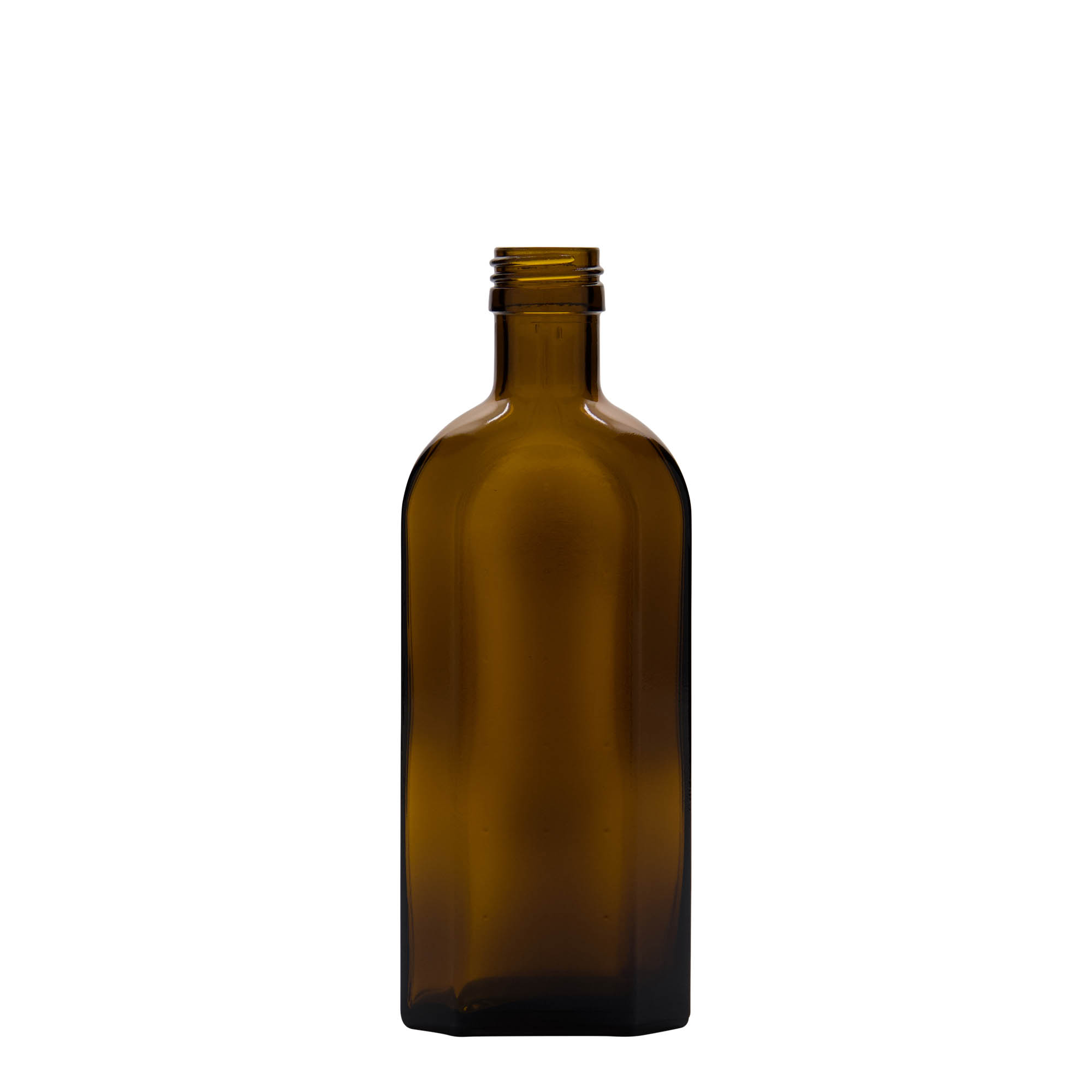 250 ml flacon médical Meplat, ovale, verre, brun, ouverture : PP 28 250 ml flacon médical Meplat, ovale, verre, brun, ouverture : PP 28