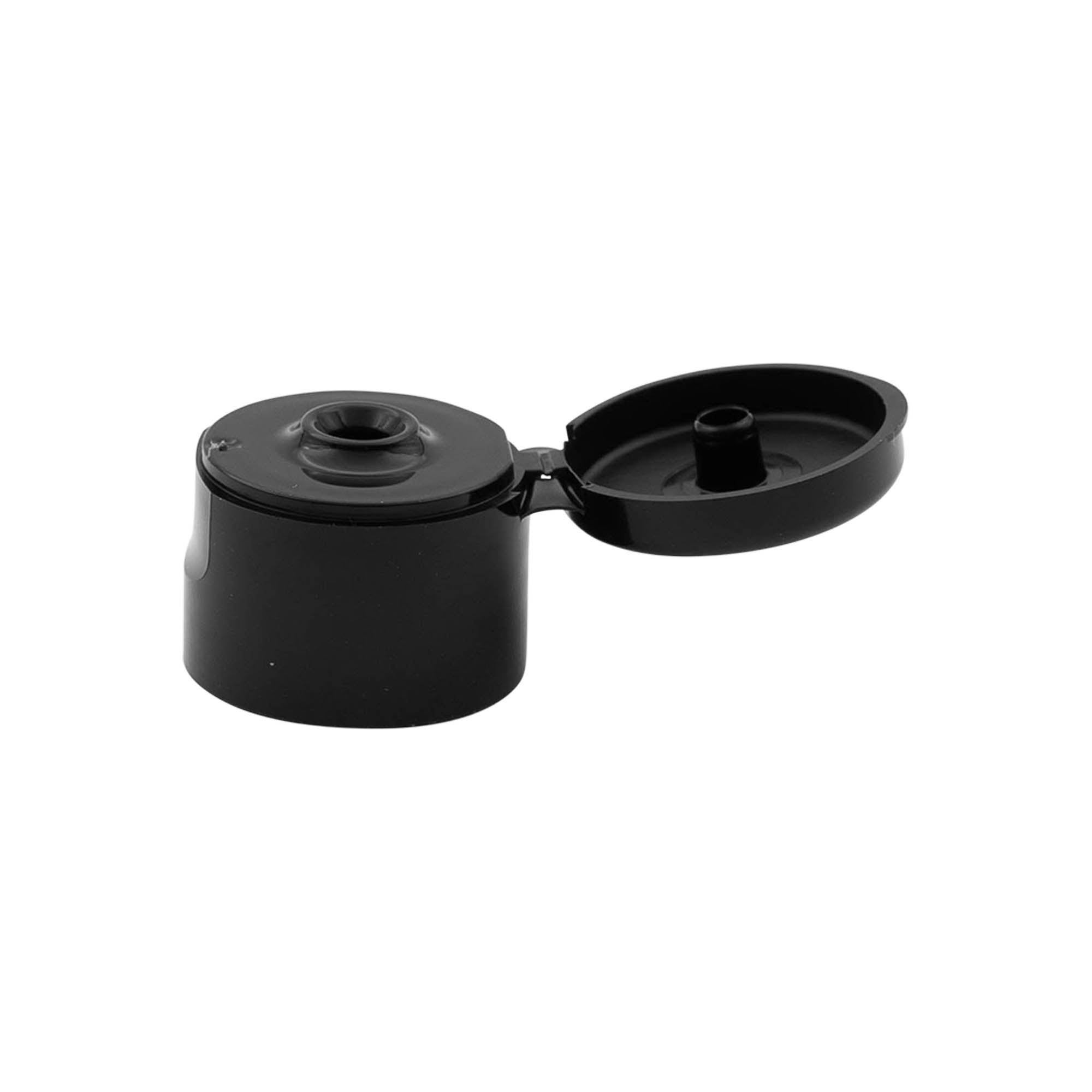 Bouchon à vis charnière rabattable, plastique PP, noir, pour ouverture : 24/410 Bouchon à vis charnière rabattable, plastique PP, noir, pour ouverture : 24/410
