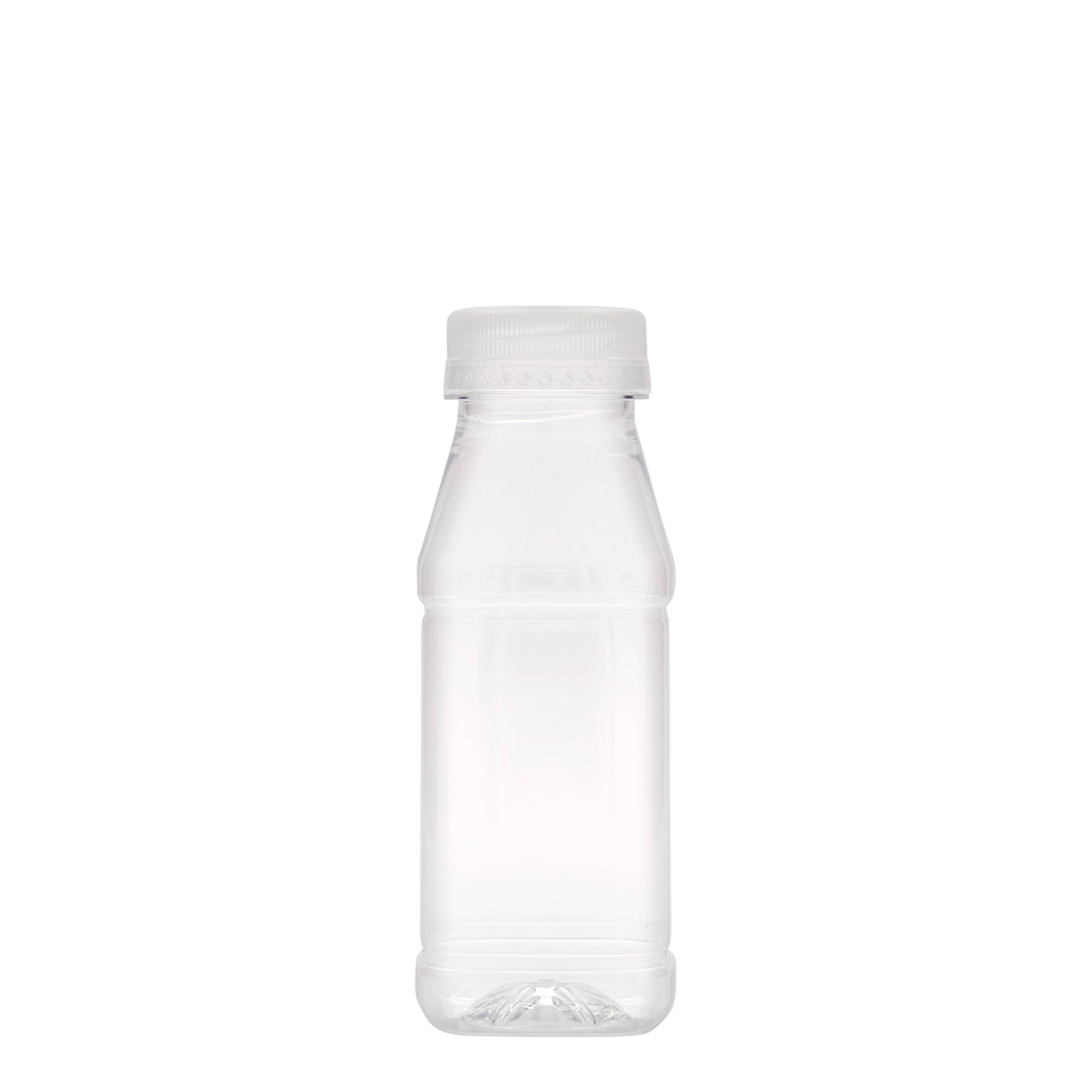 Bouteille PET 250 ml « Milk and Juice Carré », carrée, plastique, ouverture : 38 mm Bouteille PET 250 ml « Milk and Juice Carré », carrée, plastique, ouverture : 38 mm