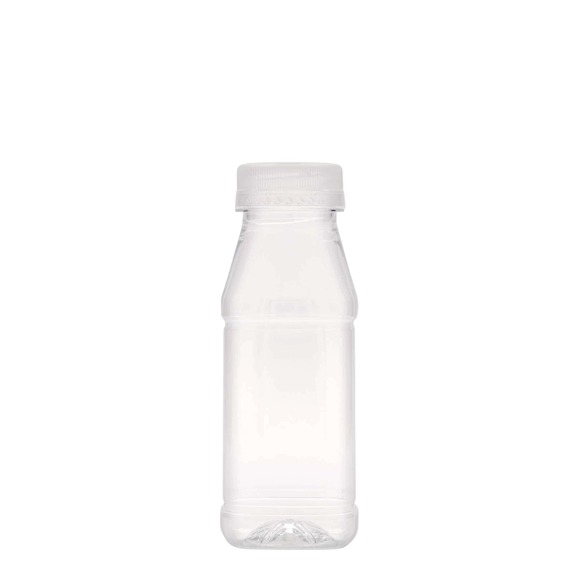 Bouteille PET 250 ml « Milk and Juice Carré », carrée, plastique, ouverture : 38 mm