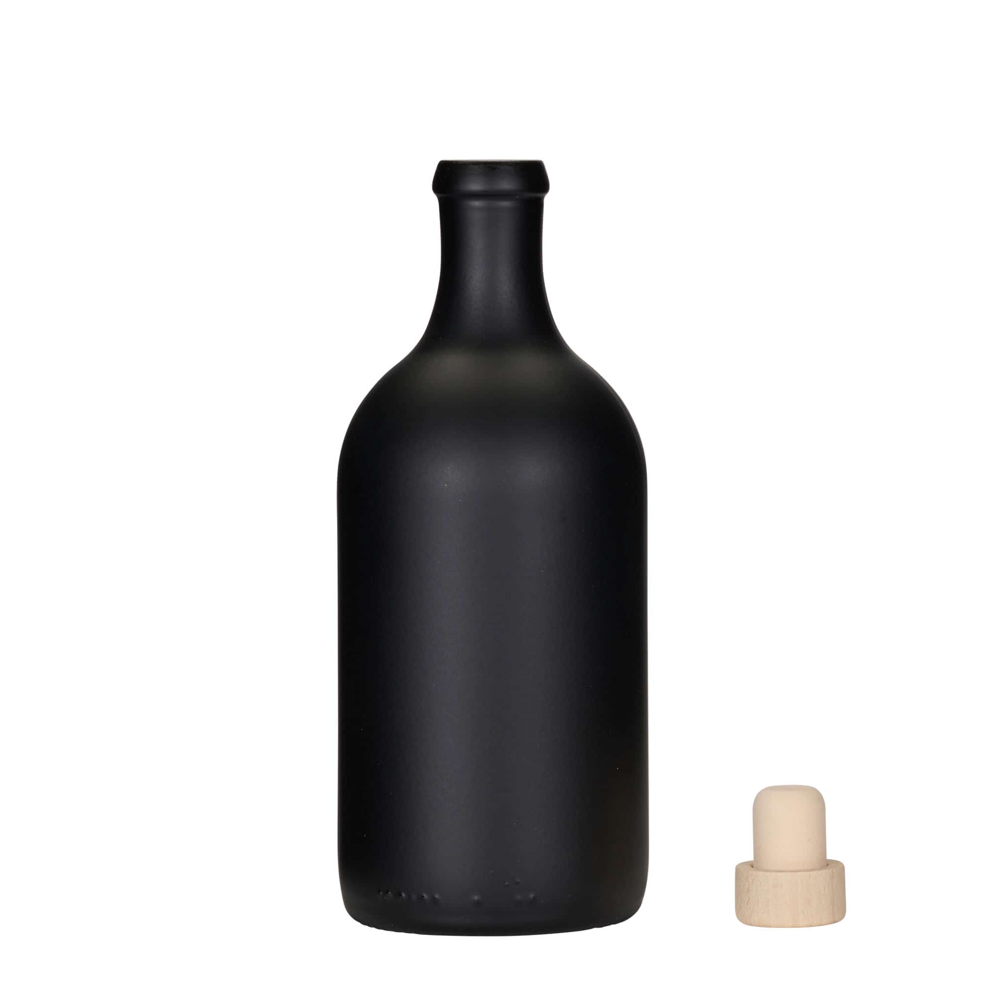 Bouteille en verre 500 ml 'Ginevra Leggera', noire, ouverture : bouchon en liège