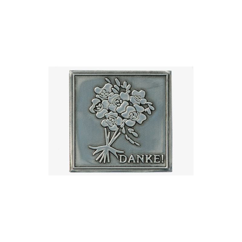 Étiquette en étain 'Danke', carrée, métal, argentée