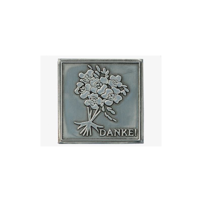 Étiquette en étain 'Danke', carrée, métal, argentée Étiquette en étain 'Danke', carrée, métal, argentée