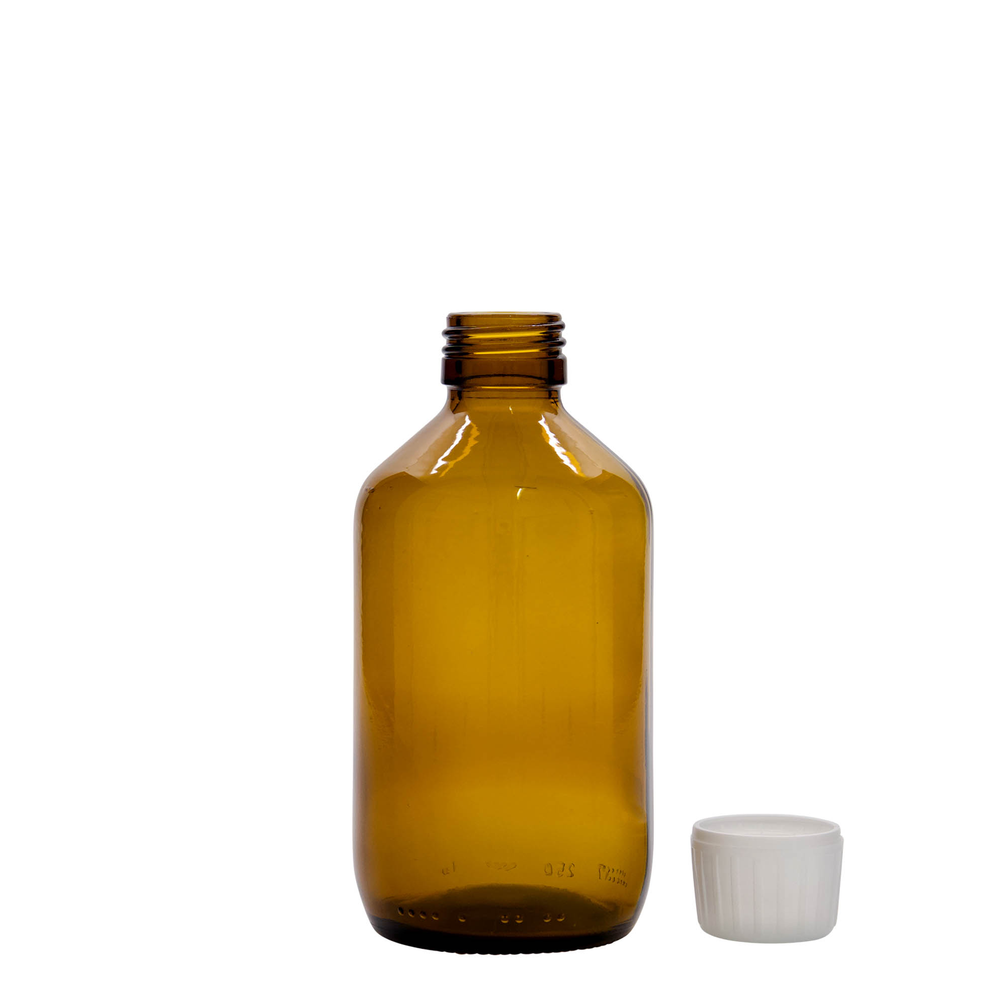 Flacon médical 250 ml, brun, verre, ouverture : PP 28 Flacon médical 250 ml, brun, verre, ouverture : PP 28