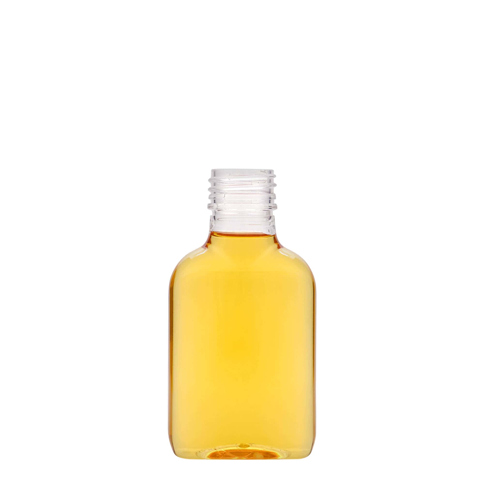 Flacon de poche 100 ml, ovale, plastique PET, ouverture : PP 28