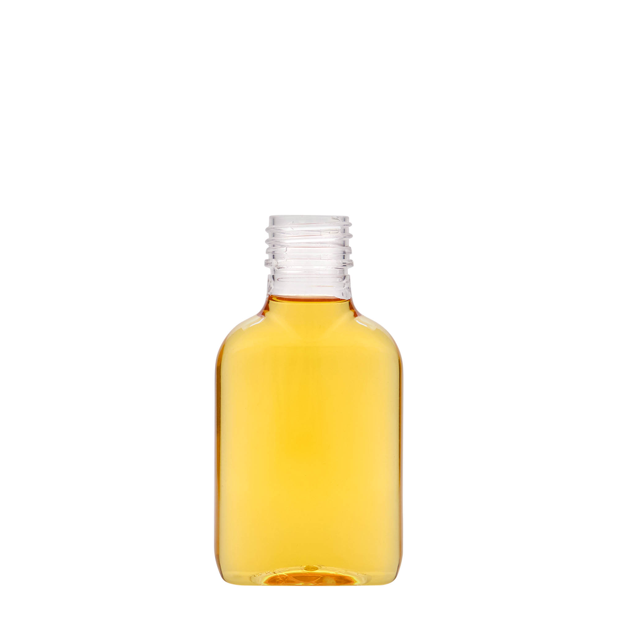Flacon de poche 100 ml, ovale, plastique PET, ouverture : PP 28 Flacon de poche 100 ml, ovale, plastique PET, ouverture : PP 28