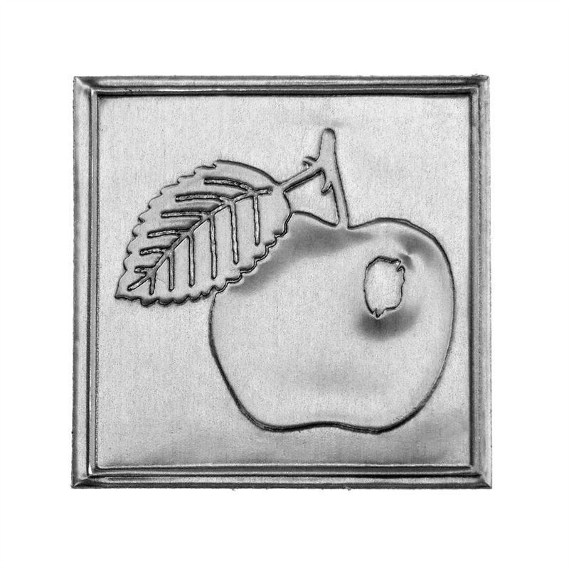 Étiquette en étain 'Pomme', carrée, métal, argenté