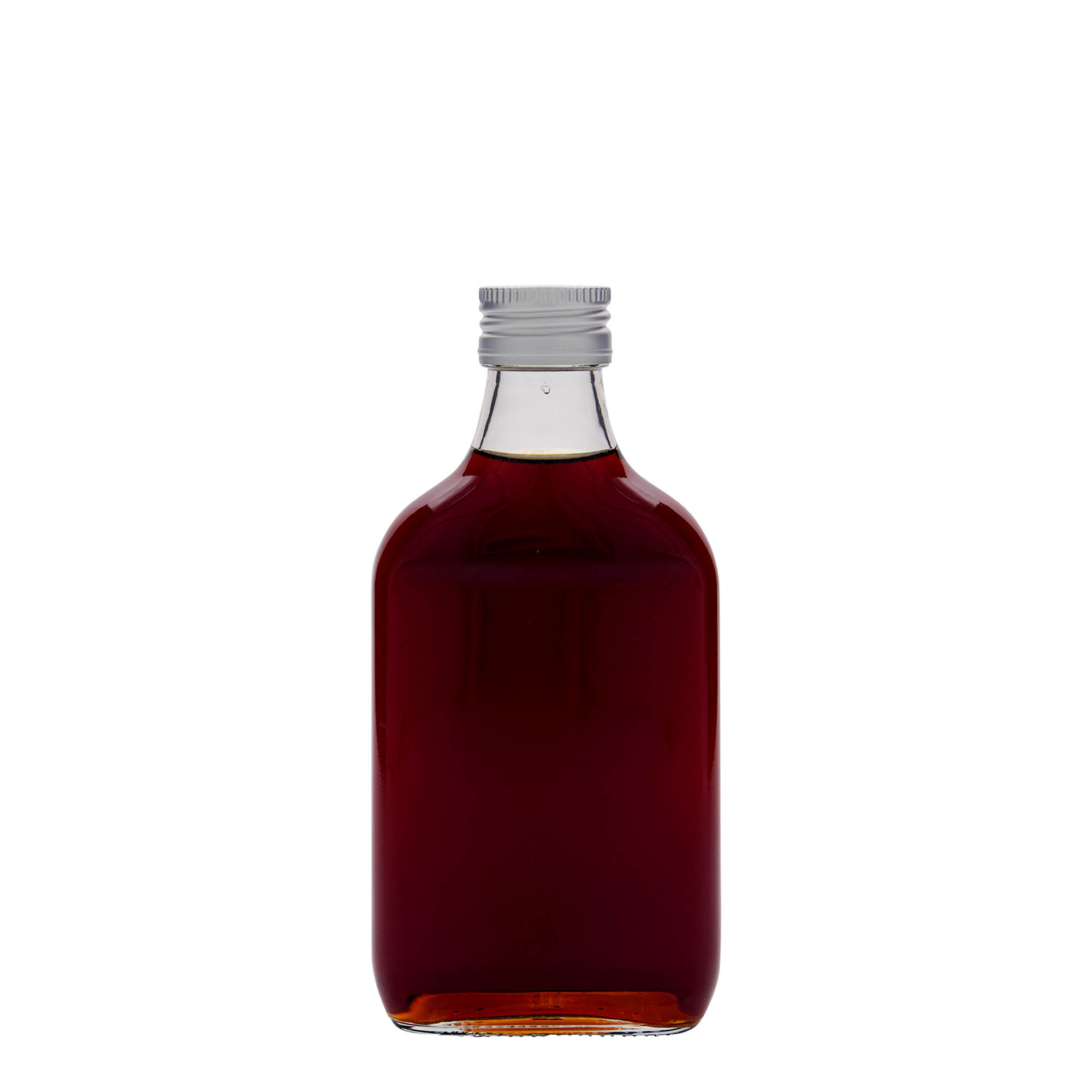 Flacon de poche 200 ml, rectangulaire, verre, ouverture : PP 28 Flacon de poche 200 ml, rectangulaire, verre, ouverture : PP 28