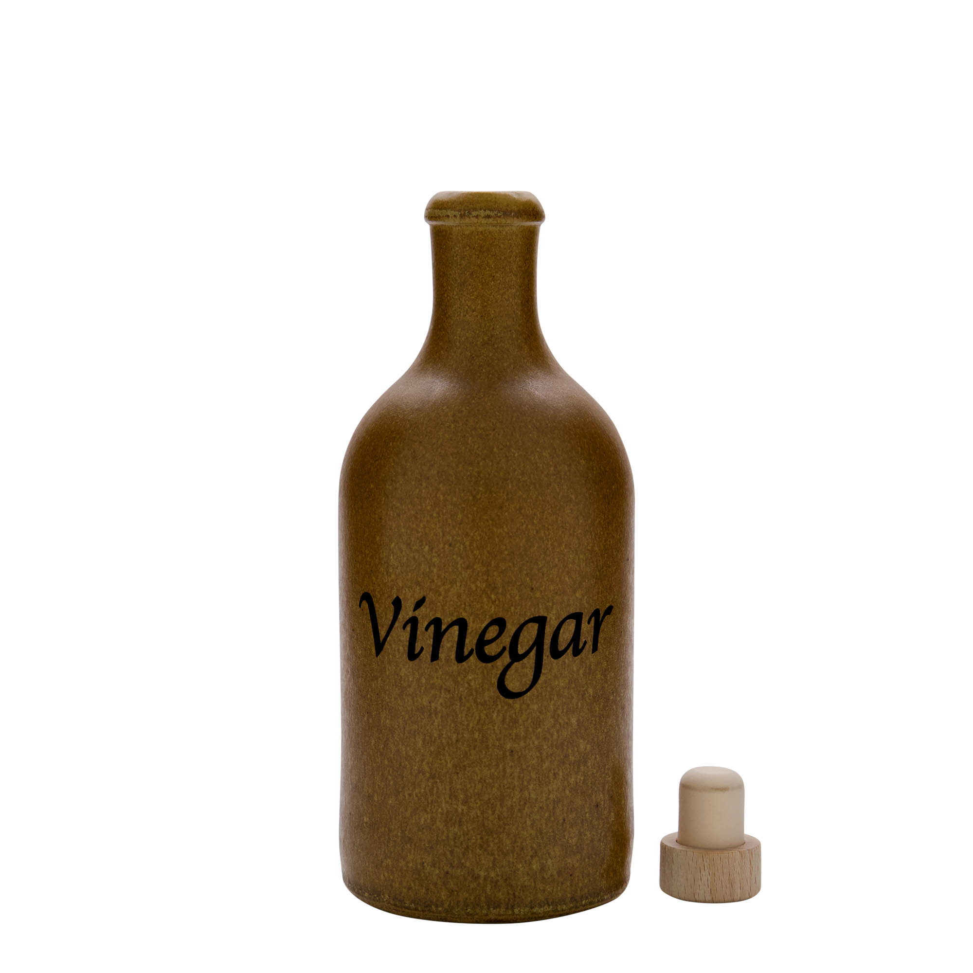 Cruche en terre cuite de 500 ml, motif : Vinaigre, grès, brun-cristallisé, ouverture : bouchon en liège Cruche en terre cuite de 500 ml, motif : Vinaigre, grès, brun-cristallisé, ouverture : bouchon en liège
