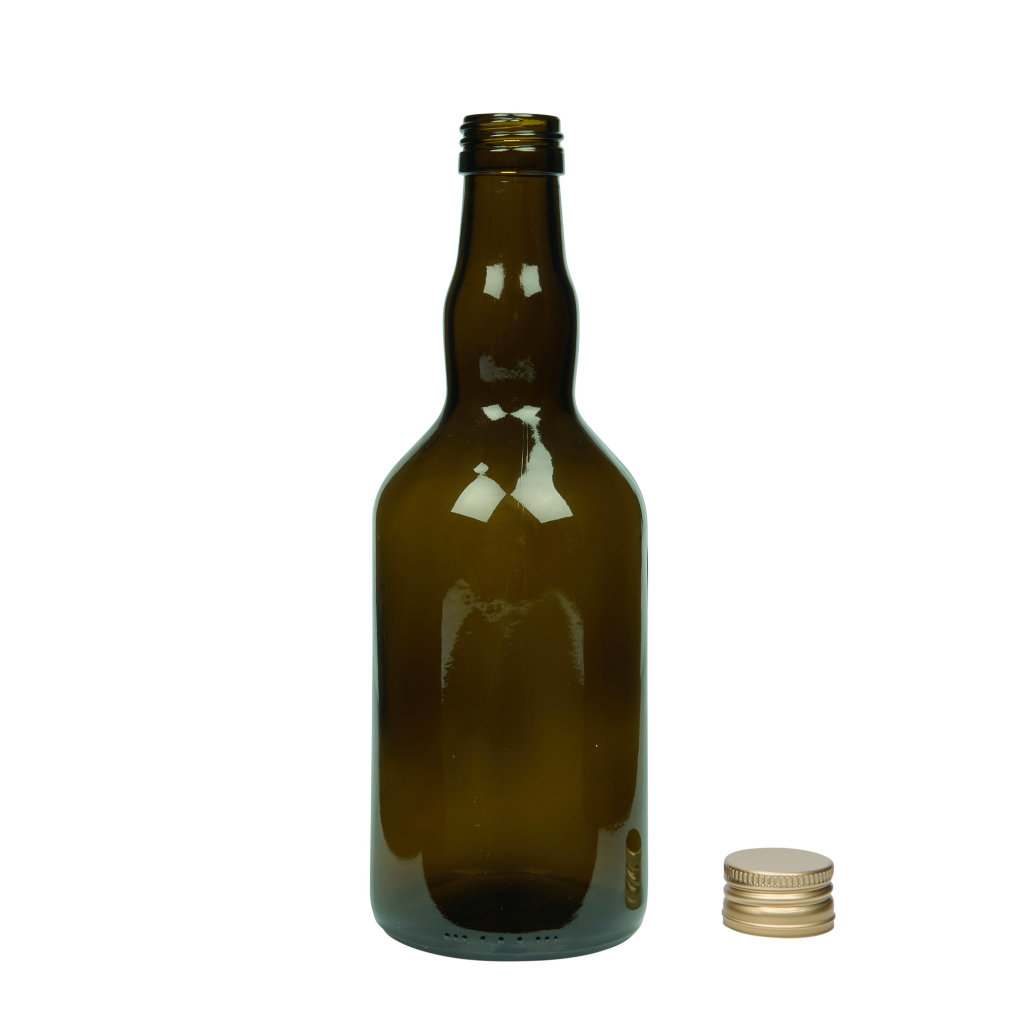 Bouteille en verre 500 ml 'Olona', vert antique, ouverture : PP 31,5 Bouteille en verre 500 ml 'Olona', vert antique, ouverture : PP 31,5