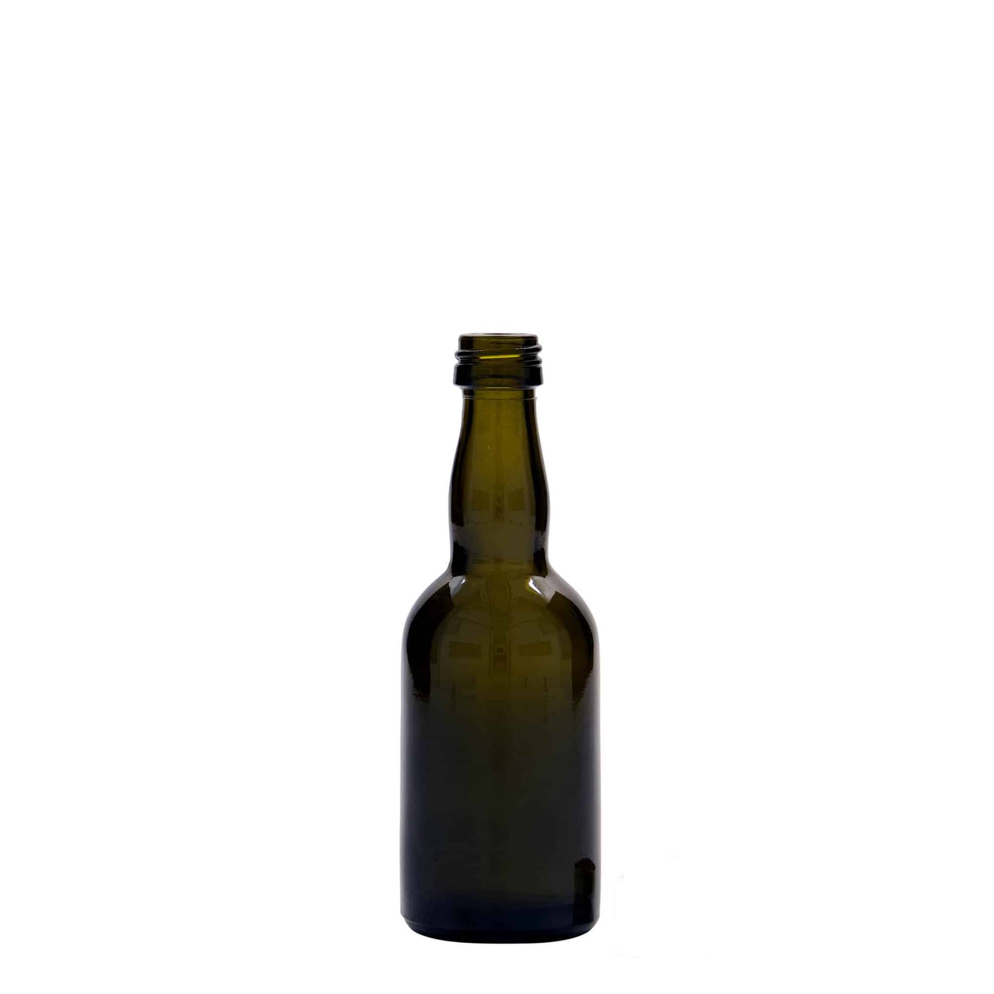 Flacon en verre 50 ml 'Proba', vert antique, ouverture : PP 18 Flacon en verre 50 ml 'Proba', vert antique, ouverture : PP 18