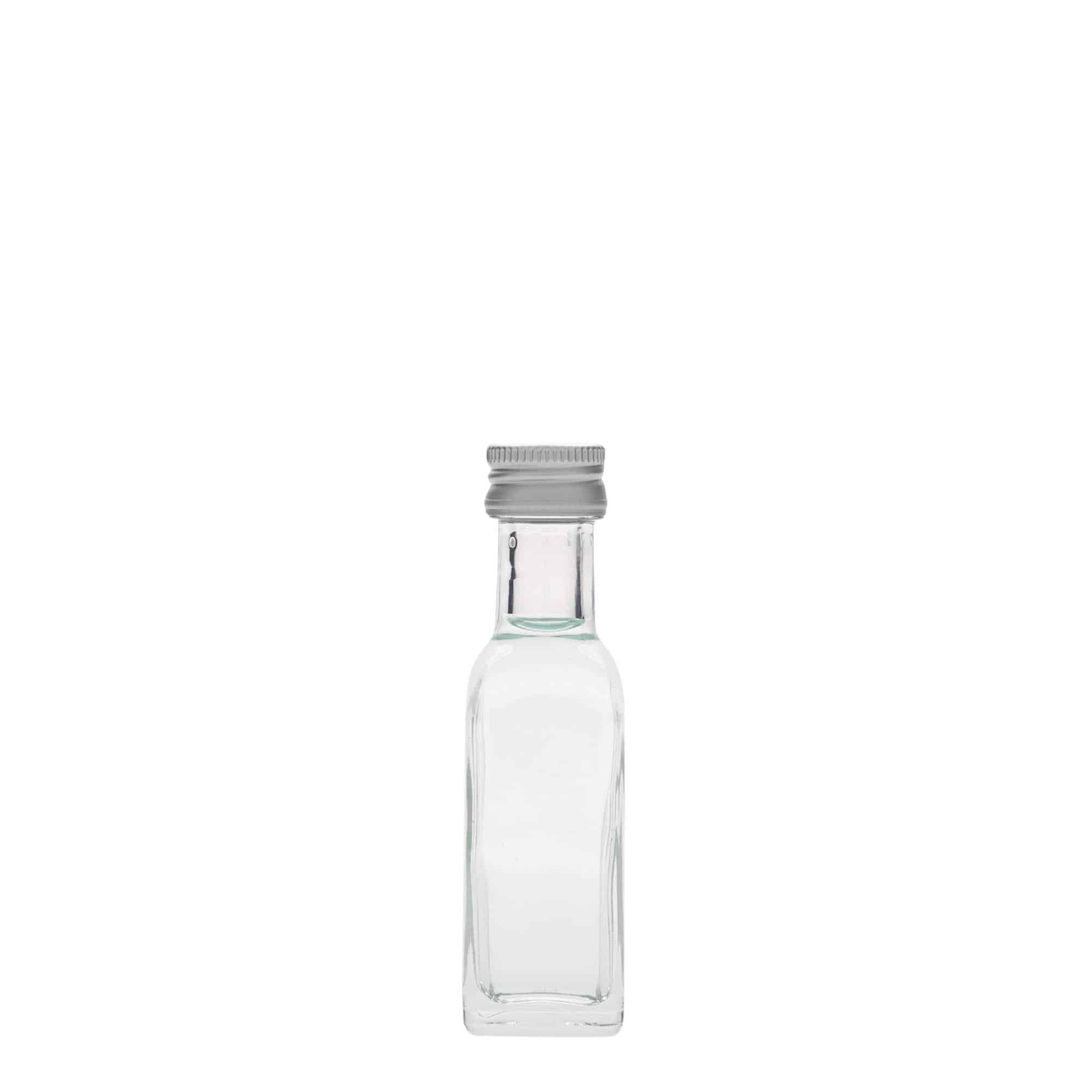 Bouteille en verre 20 ml 'Marasca', carrée, col : PP 18