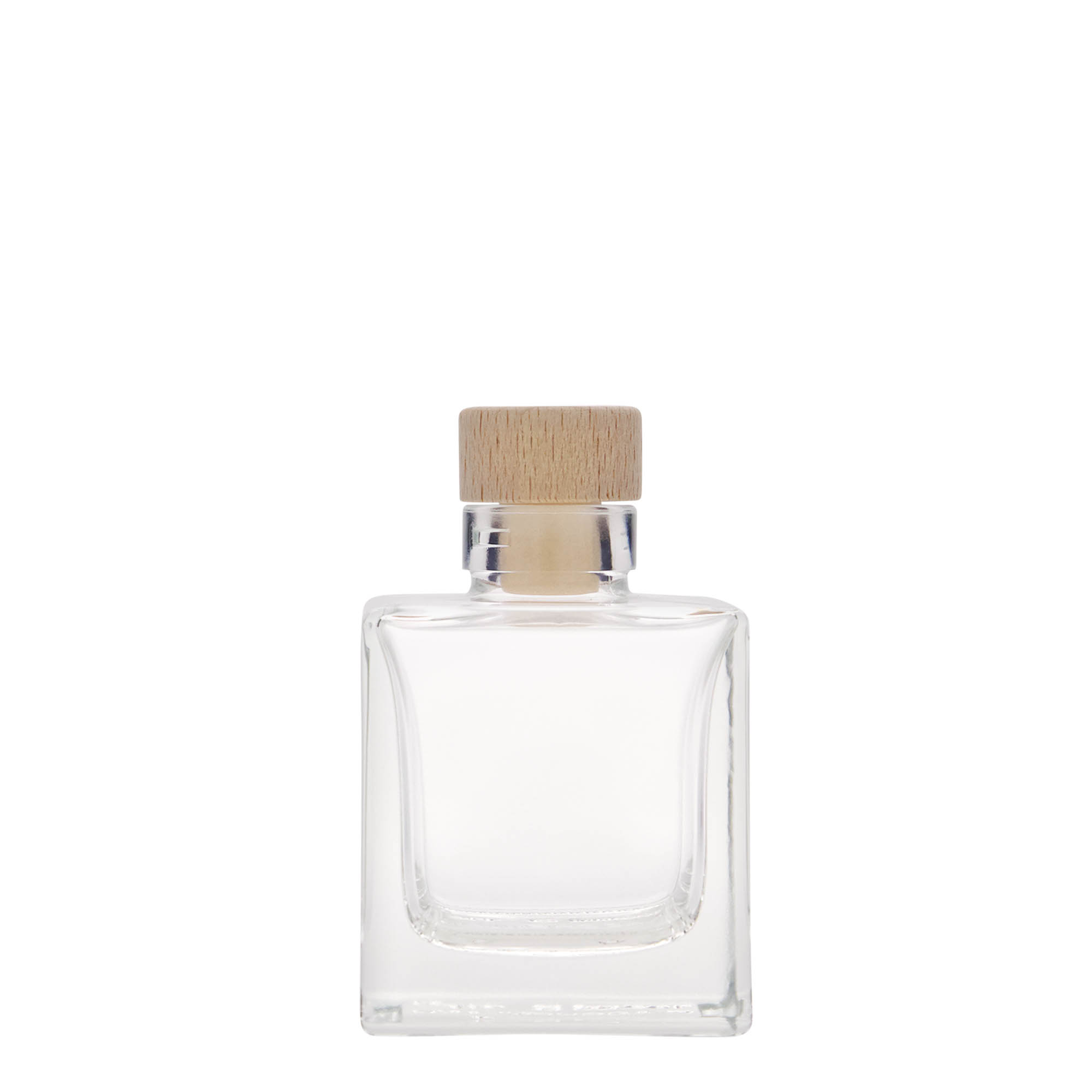 Flacon en verre 100 ml « Cube », carré, ouverture : bouchon en liège