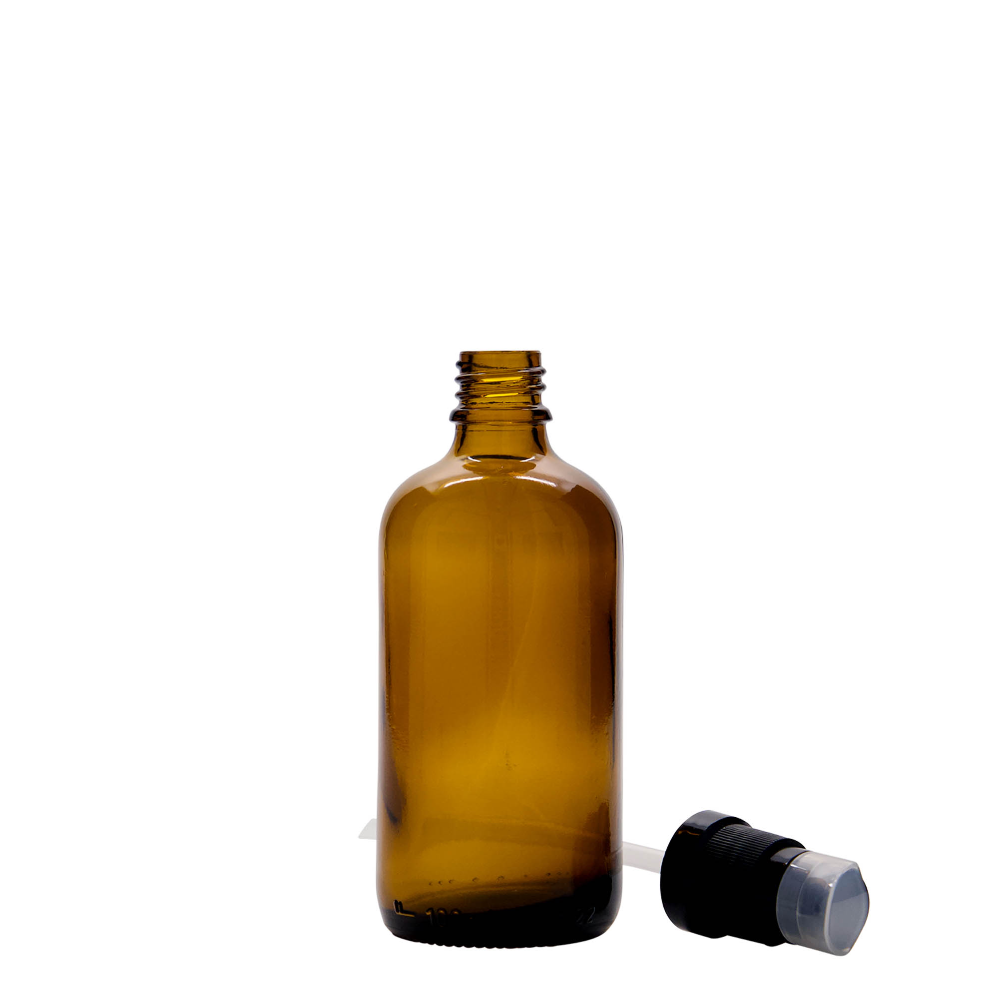 Flacon pharmaceutique 100 ml avec pompe de lotion, verre, brun, col : DIN 18