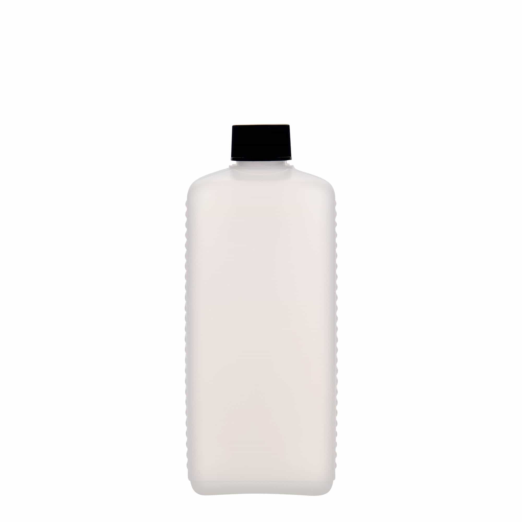 Bouteille bidon 500 ml, rectangulaire, plastique HDPE, naturel, ouverture : DIN 25 EPE