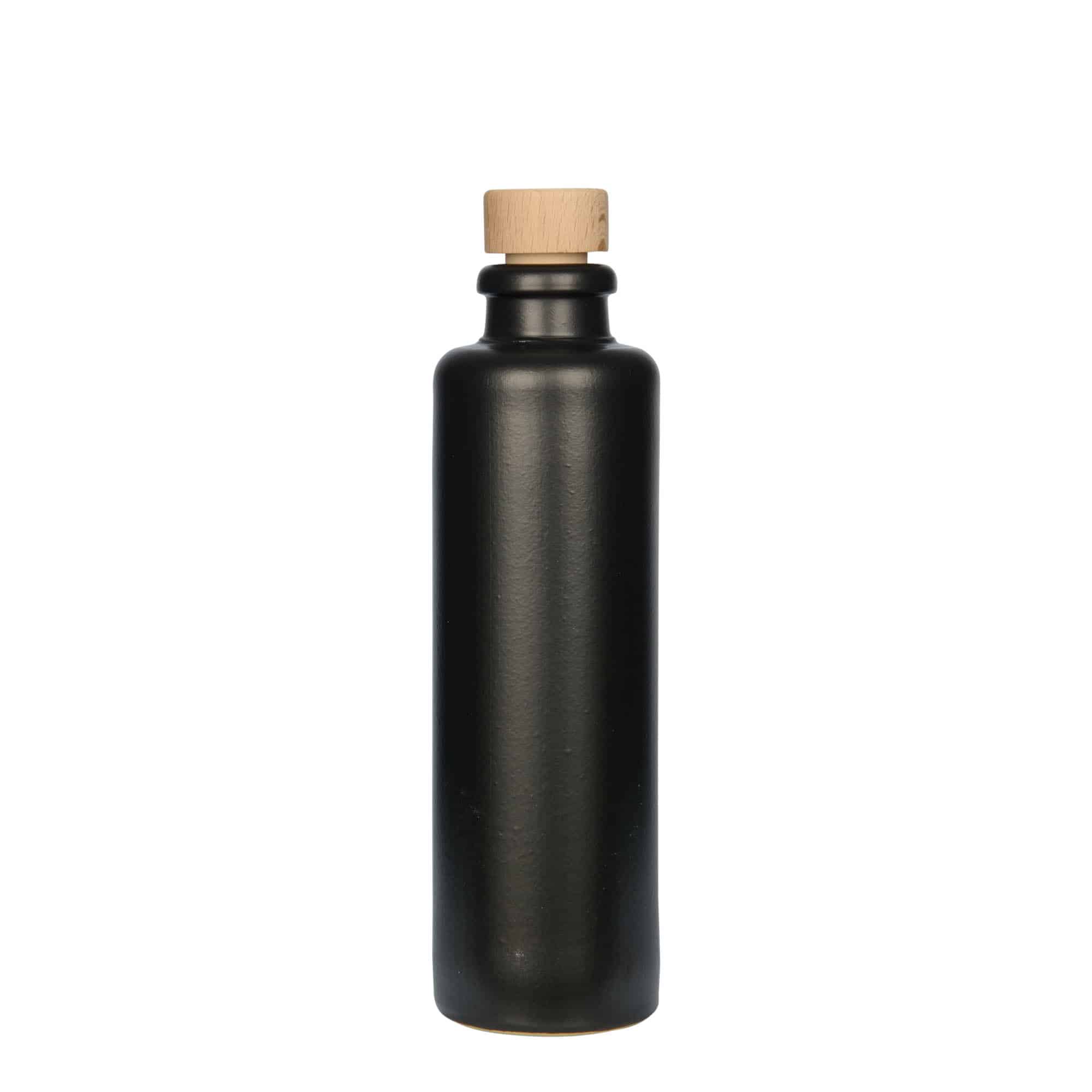 Cruche en terre cuite 200 ml, grès, noir, ouverture : liège
