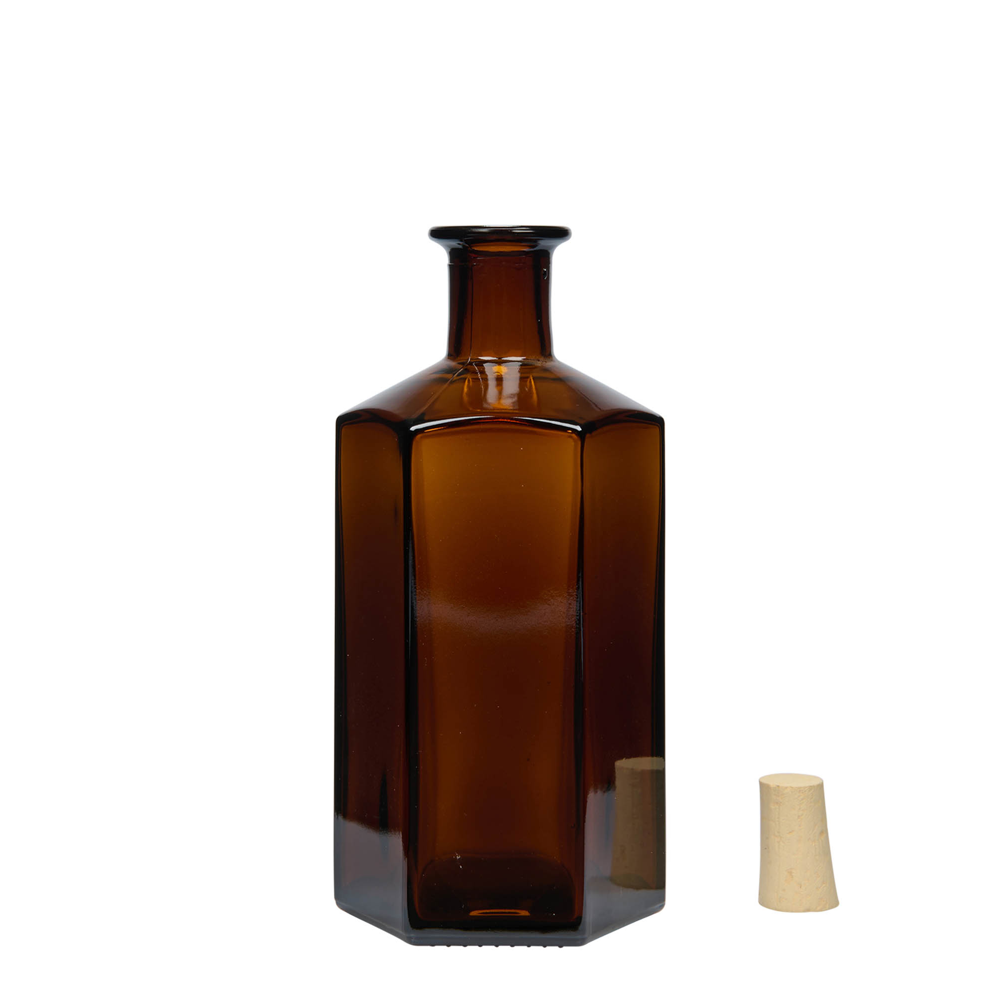 Bouteille en verre apothicaire 500 ml 'Jimmy'. hexagonale. brun. bouchage: bouchon