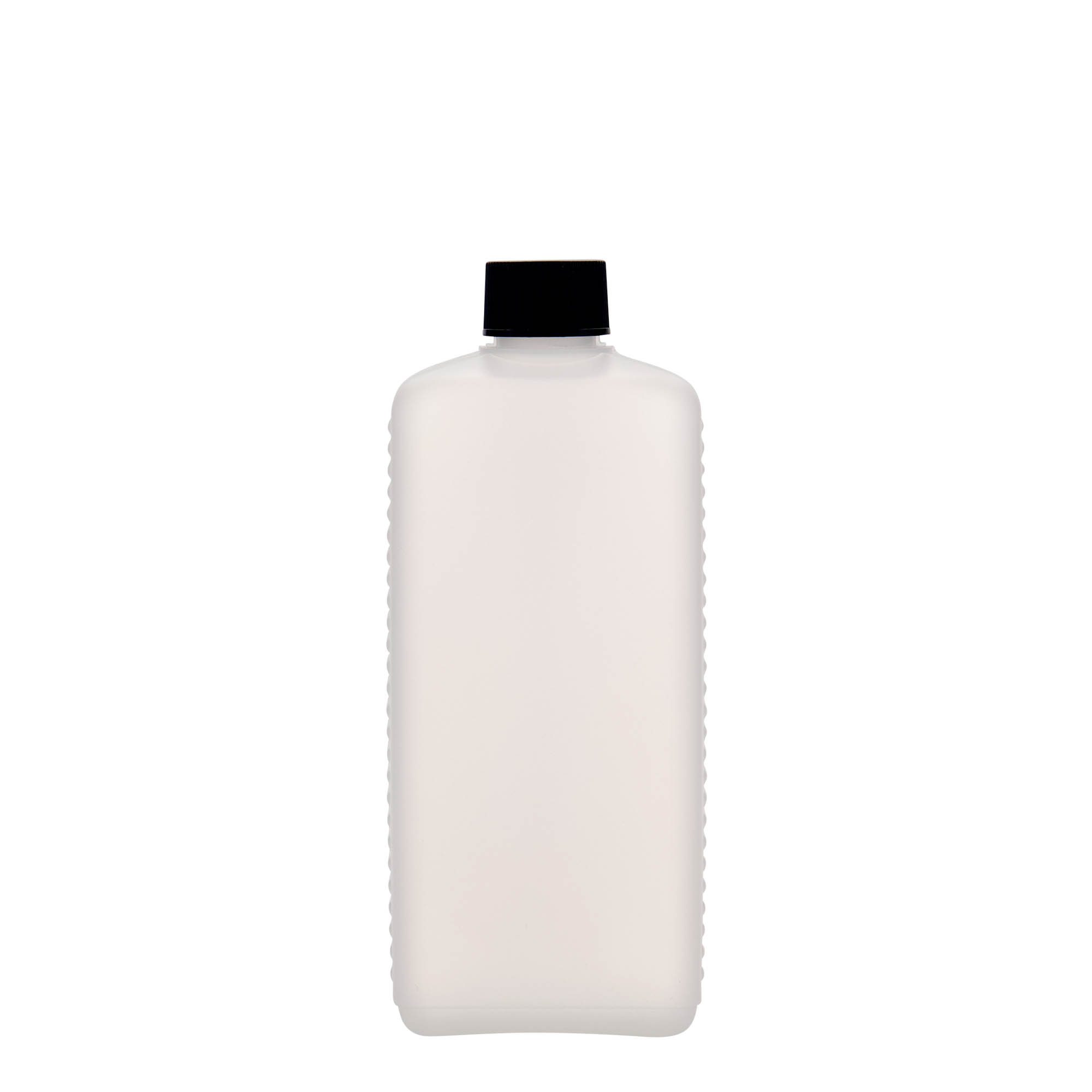 Bouteille bidon 500 ml, rectangulaire, plastique HDPE, naturel, ouverture : DIN 25 EPE