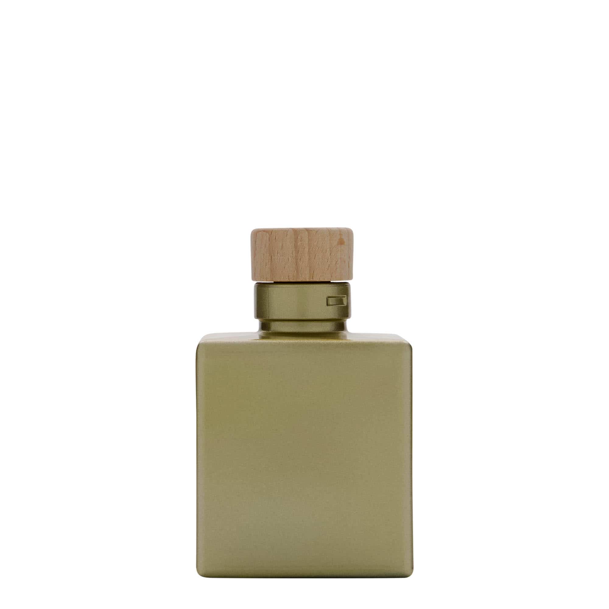 Bouteille en verre 100 ml 'Cube', carrée, dorée, bouchage: bouchon Bouteille en verre 100 ml 'Cube', carrée, dorée, bouchage: bouchon
