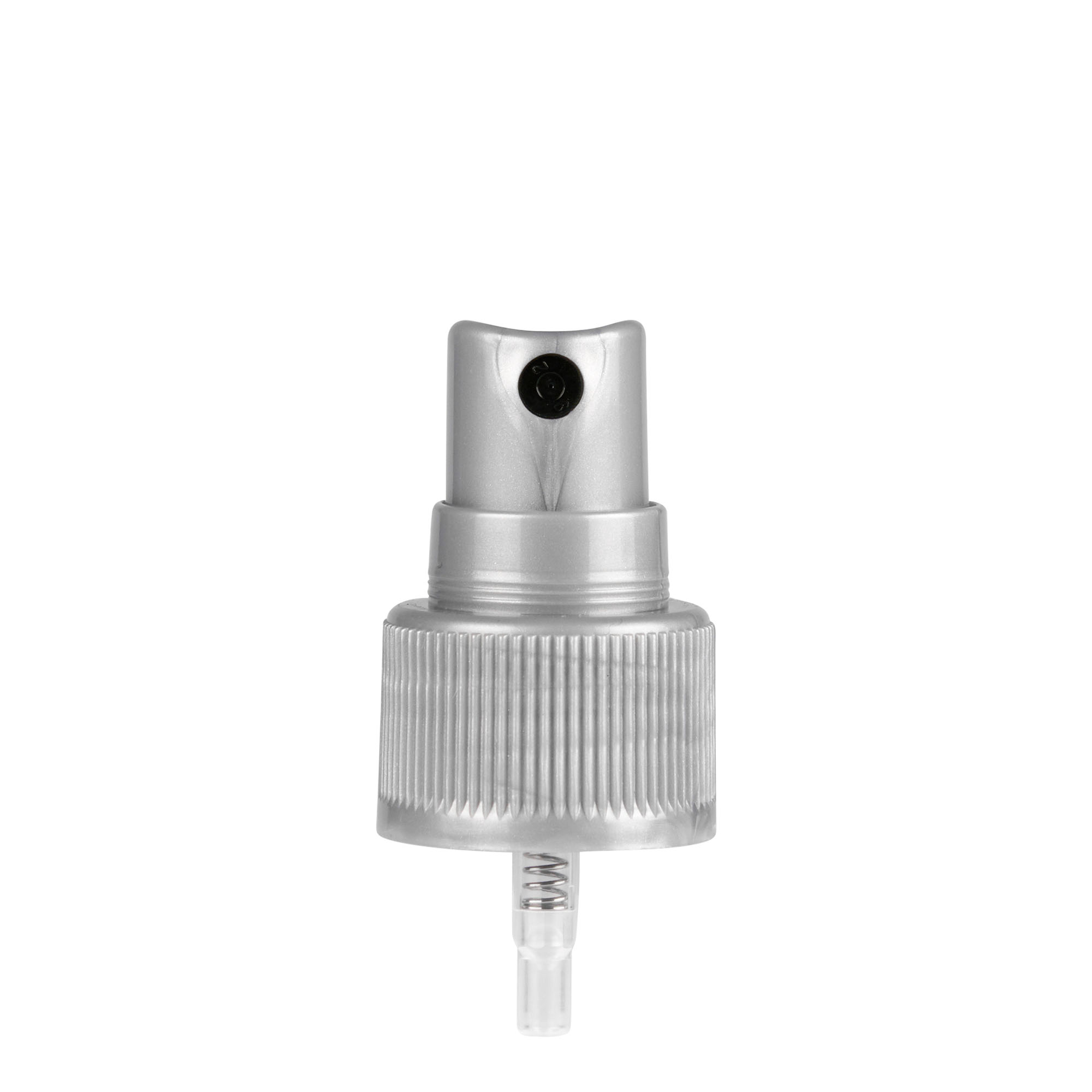 Bouchon à vis avec pulvérisateur spray, plastique PP, argenté, pour ouverture : 24/410