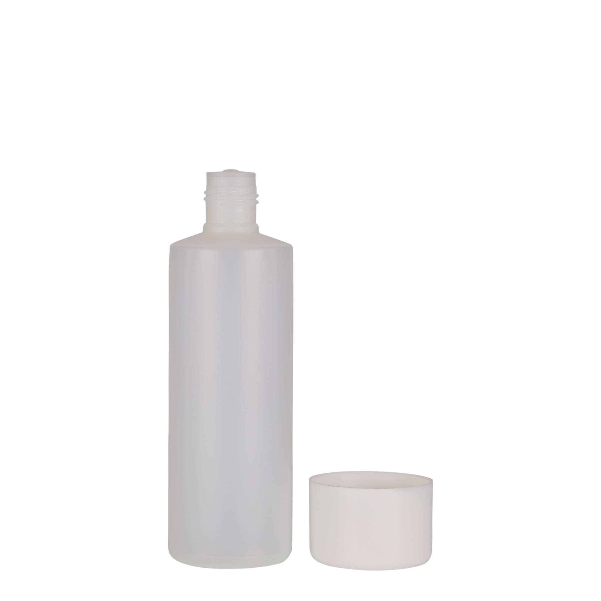200 ml bouteille ronde, plastique PE, naturel, ouverture : bouchon à vis