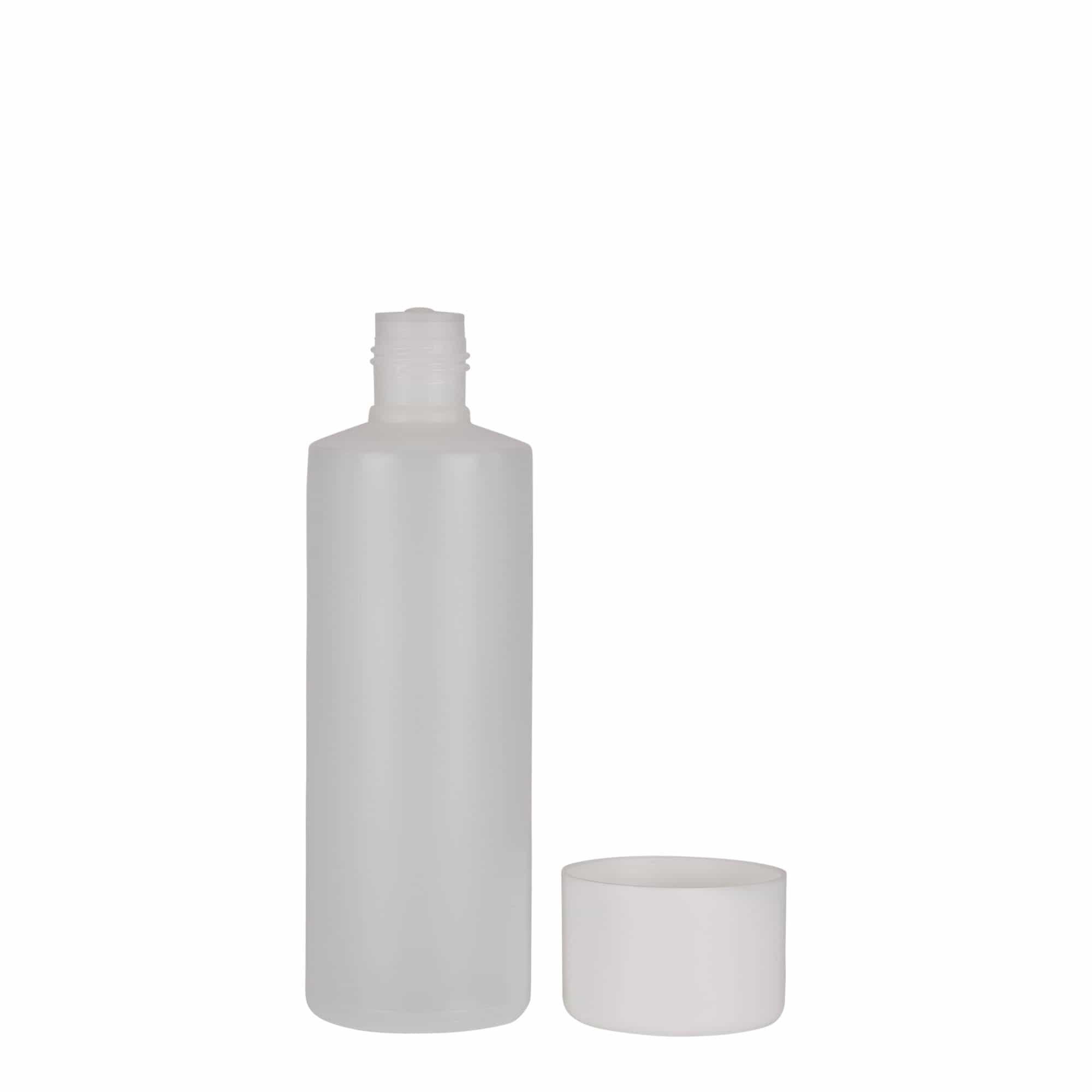 200 ml bouteille ronde, plastique PE, naturel, ouverture : bouchon à vis
