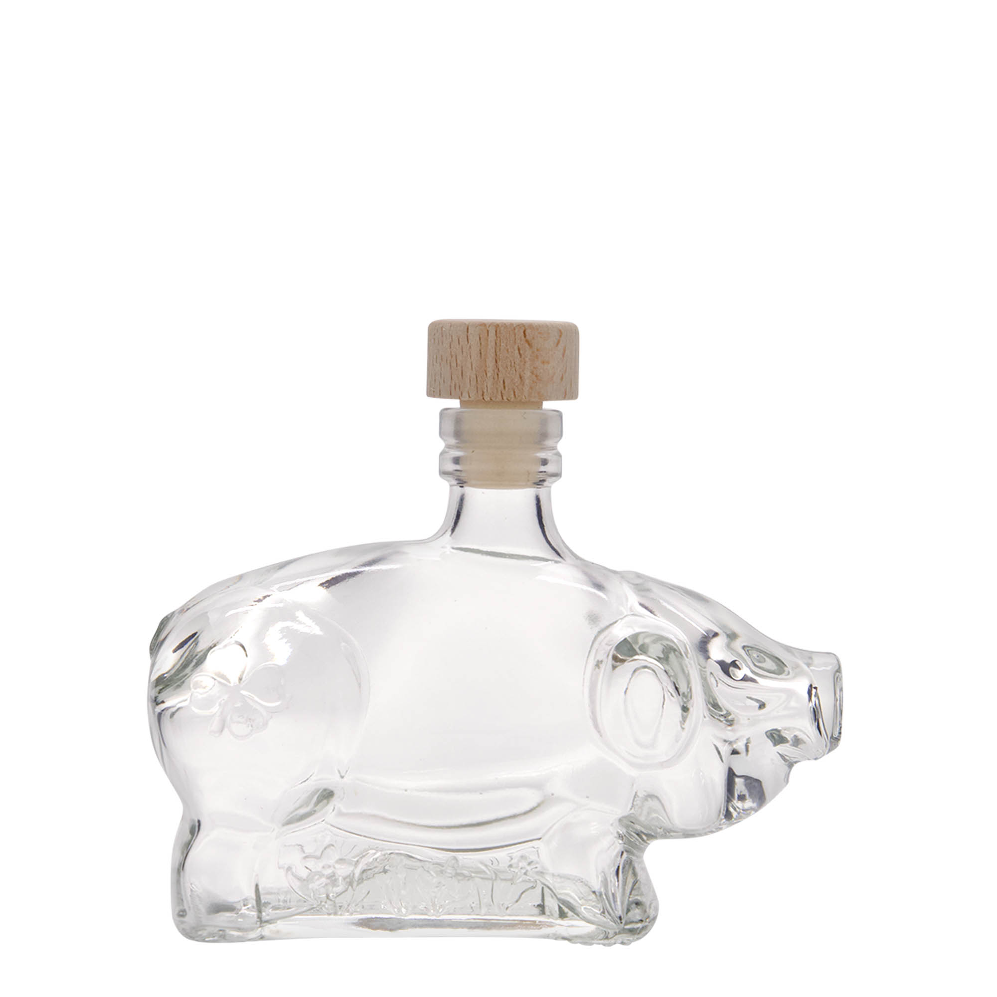 Flacon en verre de 200 ml « Cochon porte-bonheur », ouverture : bouchon en liège Flacon en verre de 200 ml « Cochon porte-bonheur », ouverture : bouchon en liège