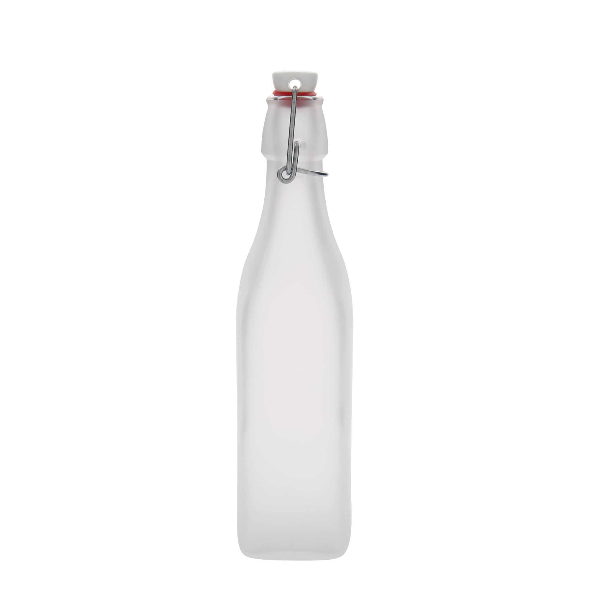 Bouteille en verre 500 ml 'Swing', carrée, blanche, ouverture : bouchon à levier Bouteille en verre 500 ml 'Swing', carrée, blanche, ouverture : bouchon à levier