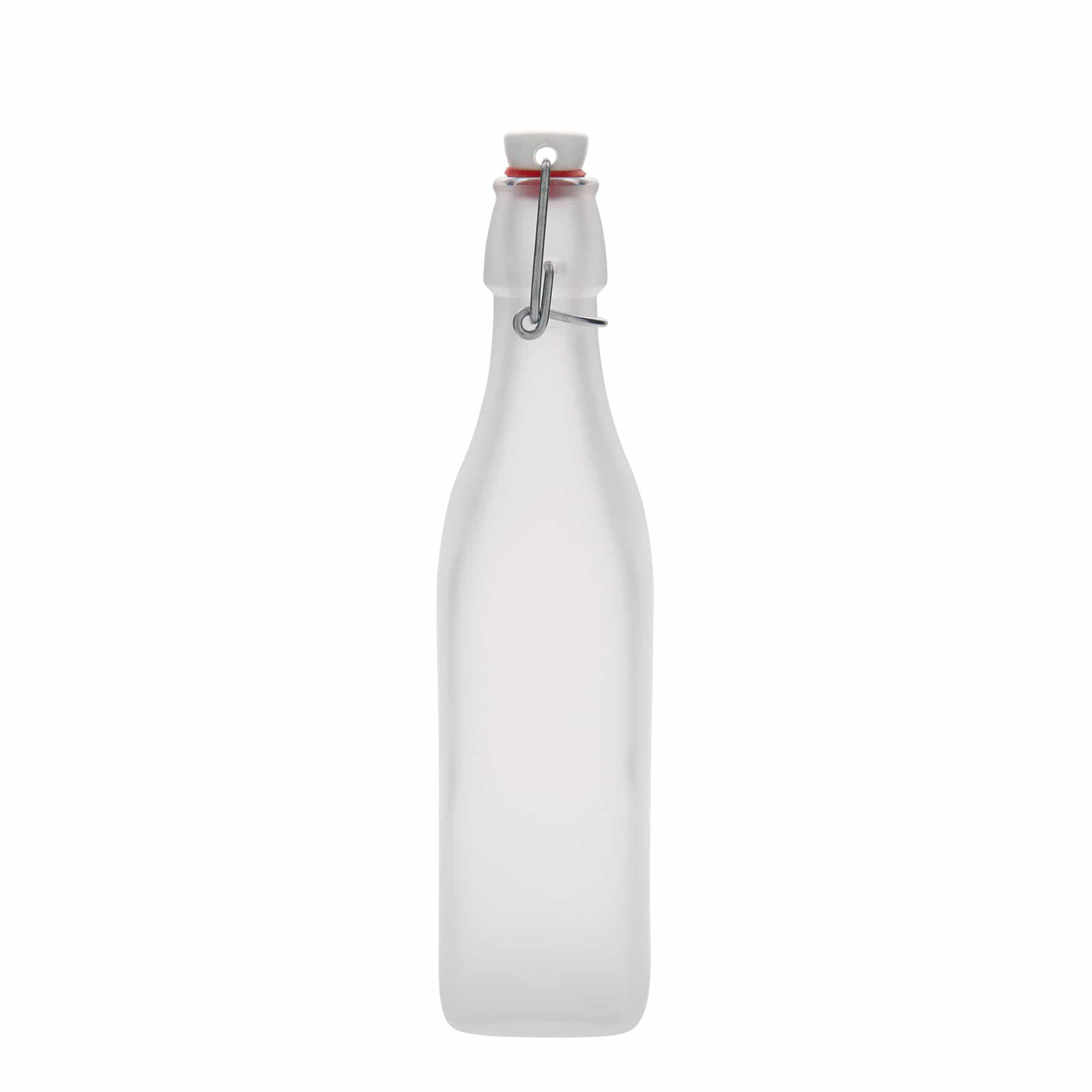 Bouteille en verre 500 ml « Swing », carrée, blanche, ouverture : bouchon à levier