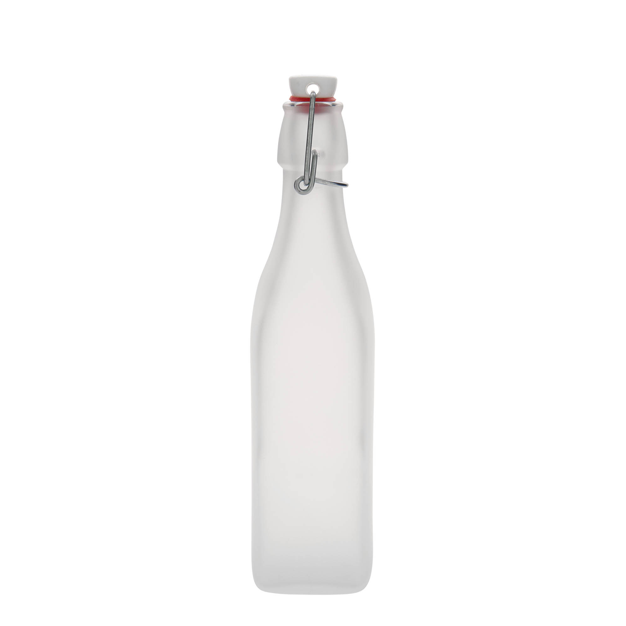 Bouteille en verre 500 ml « Swing », carrée, blanche, ouverture : bouchon à levier