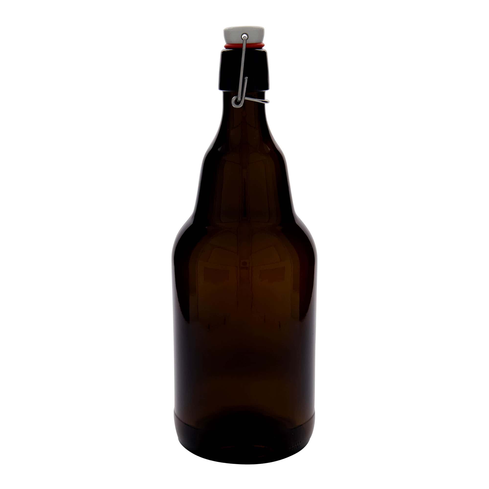 Bouteille de bière 2 000 ml, verre, brun, ouverture : fermeture à levier