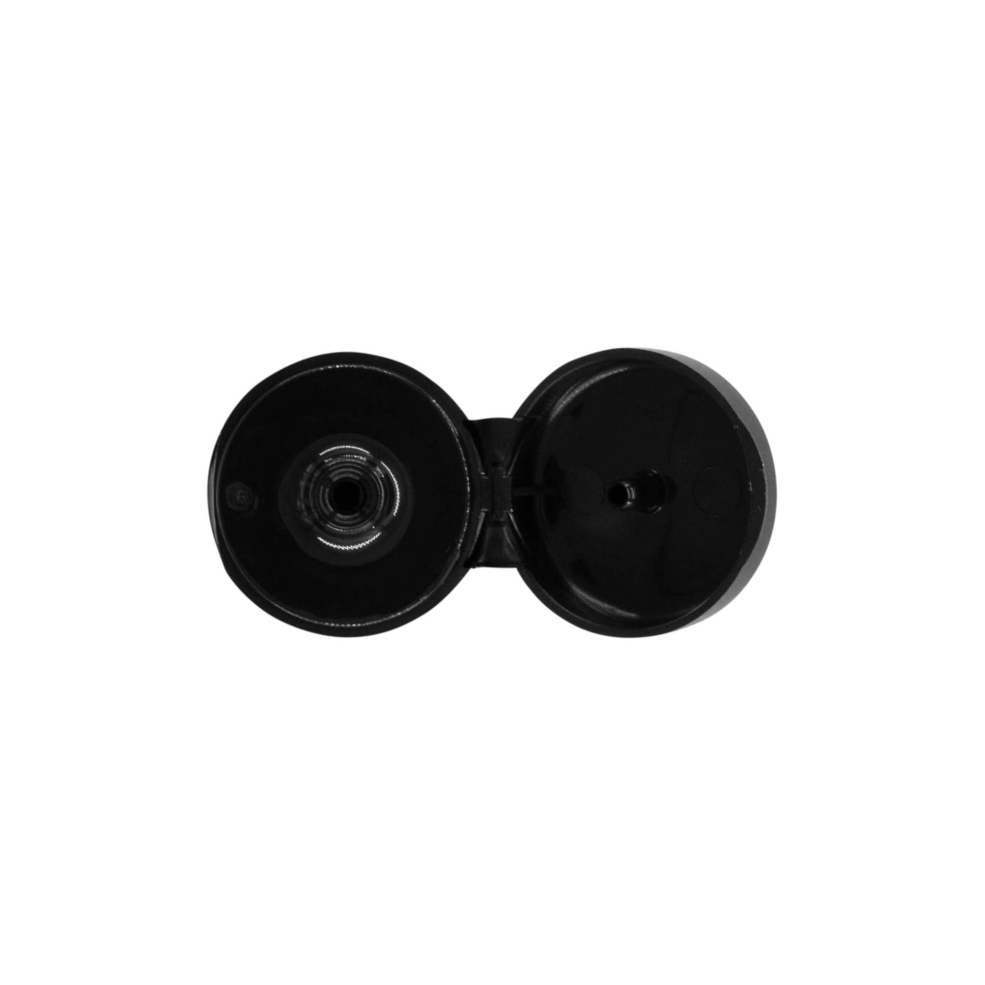 Bouchon à vis avec charnière rabattable, plastique PP, noir, pour ouverture : 20/410