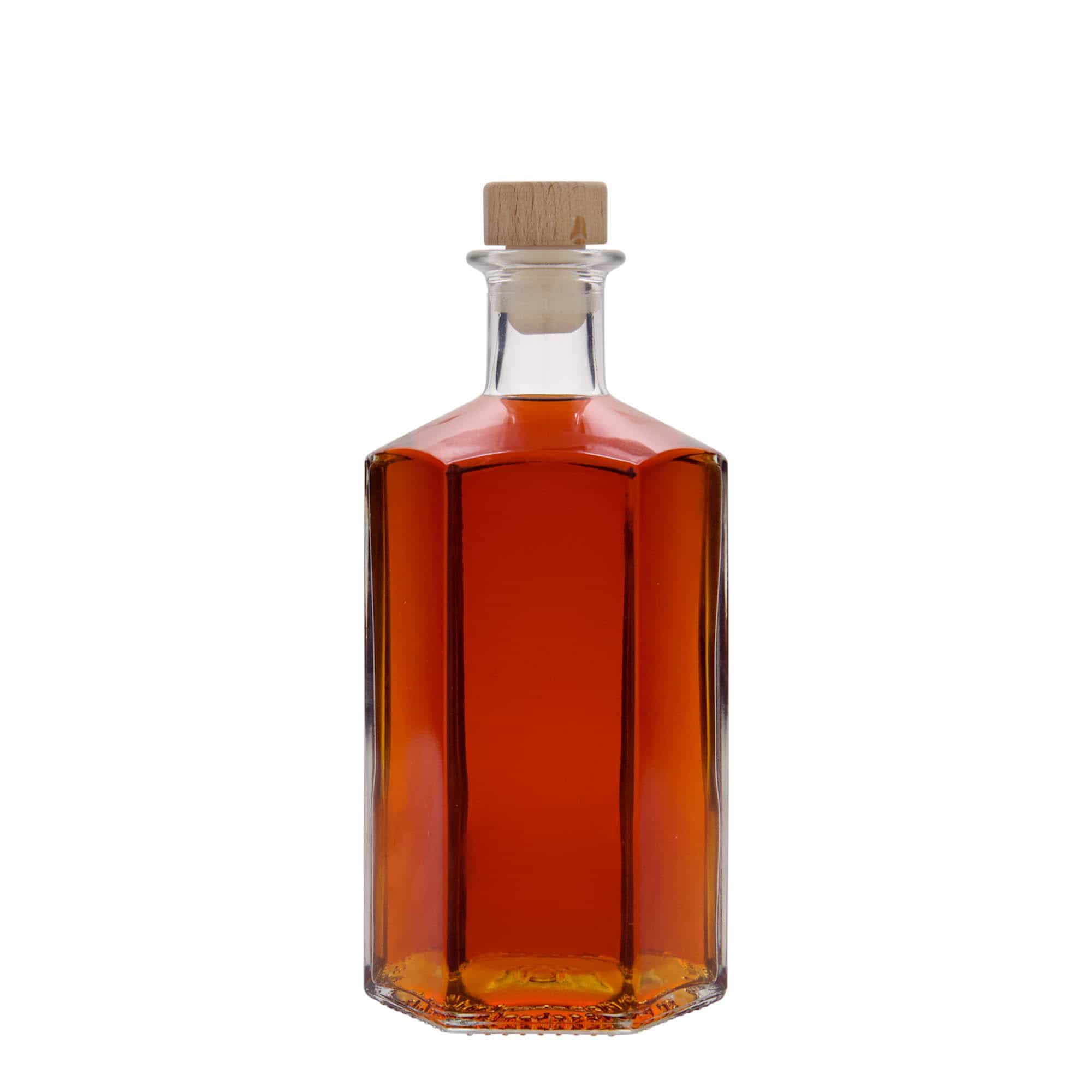 Bouteille en verre 500 ml Apothicaire 'Jimmy', hexagonale, ouverture : bouchon en liège