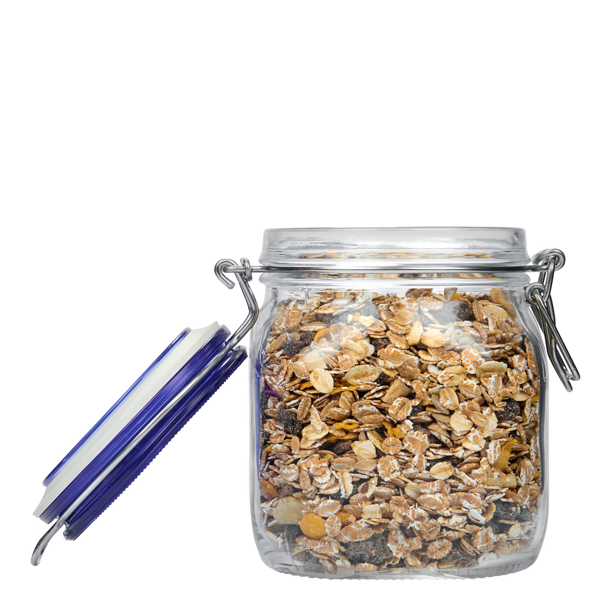 750 ml bocal à fermeture mécanique 'Fido' avec couvercle bleu, carré, ouverture : fermeture mécanique à levier