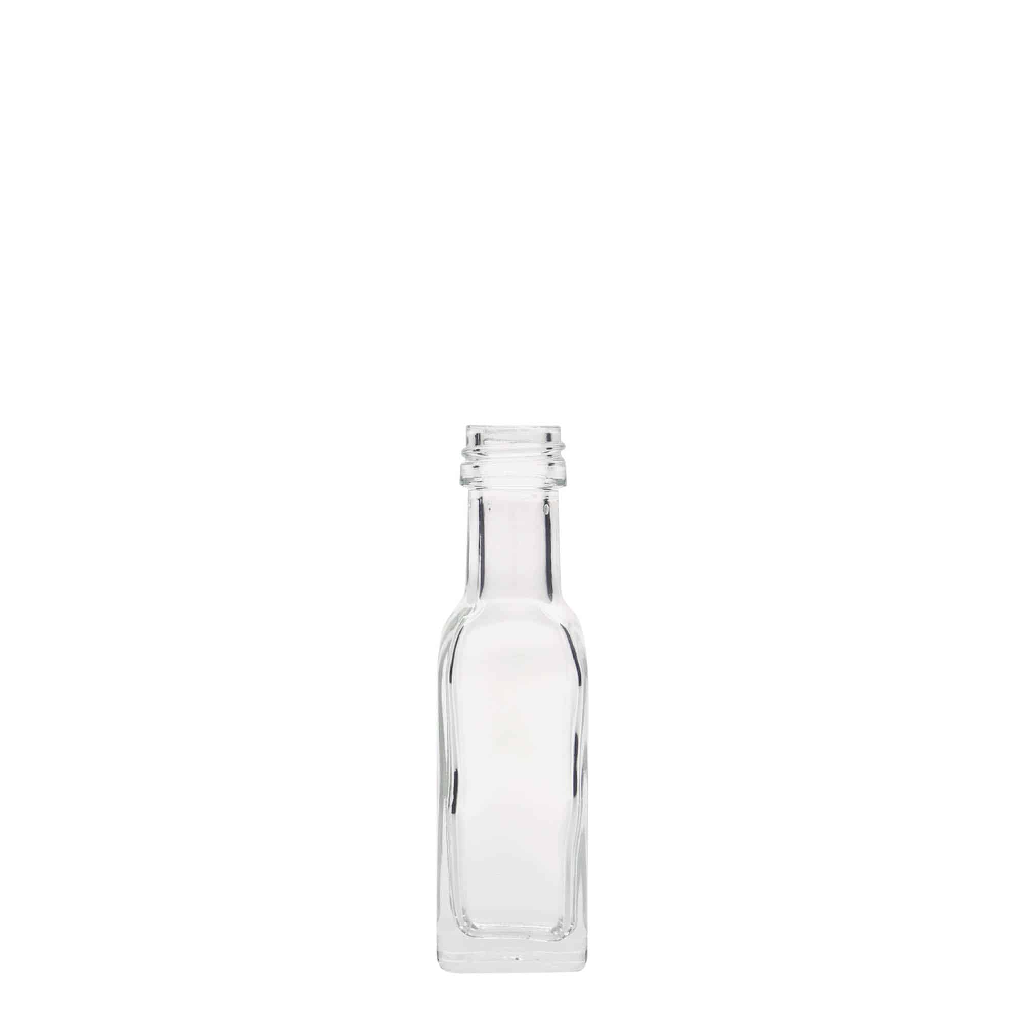 Bouteille en verre 20 ml 'Marasca', carrée, bouchage: PP 18 Bouteille en verre 20 ml 'Marasca', carrée, bouchage: PP 18