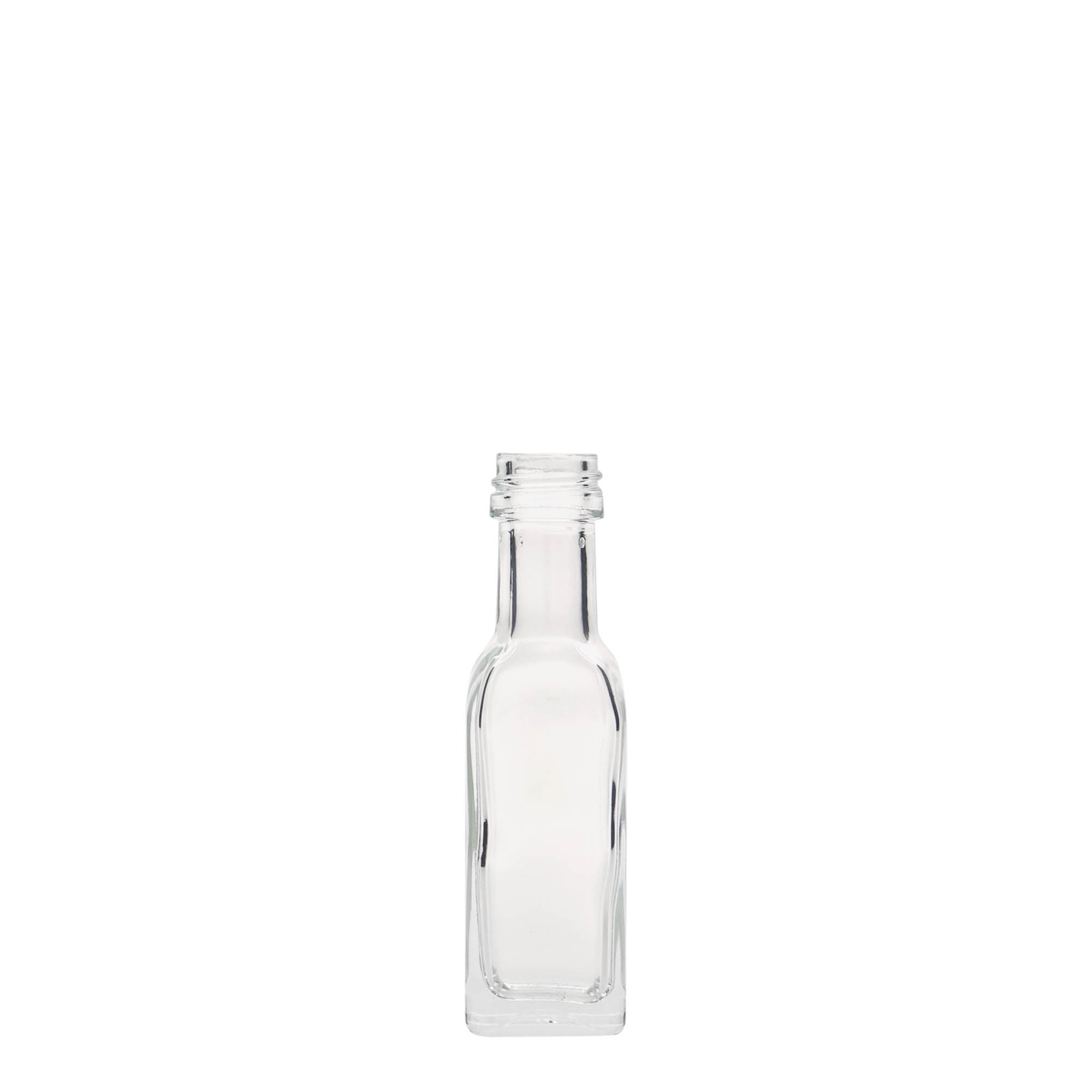 Flacon en verre 20 ml « Marasca », carré, ouverture : PP 18 Flacon en verre 20 ml « Marasca », carré, ouverture : PP 18
