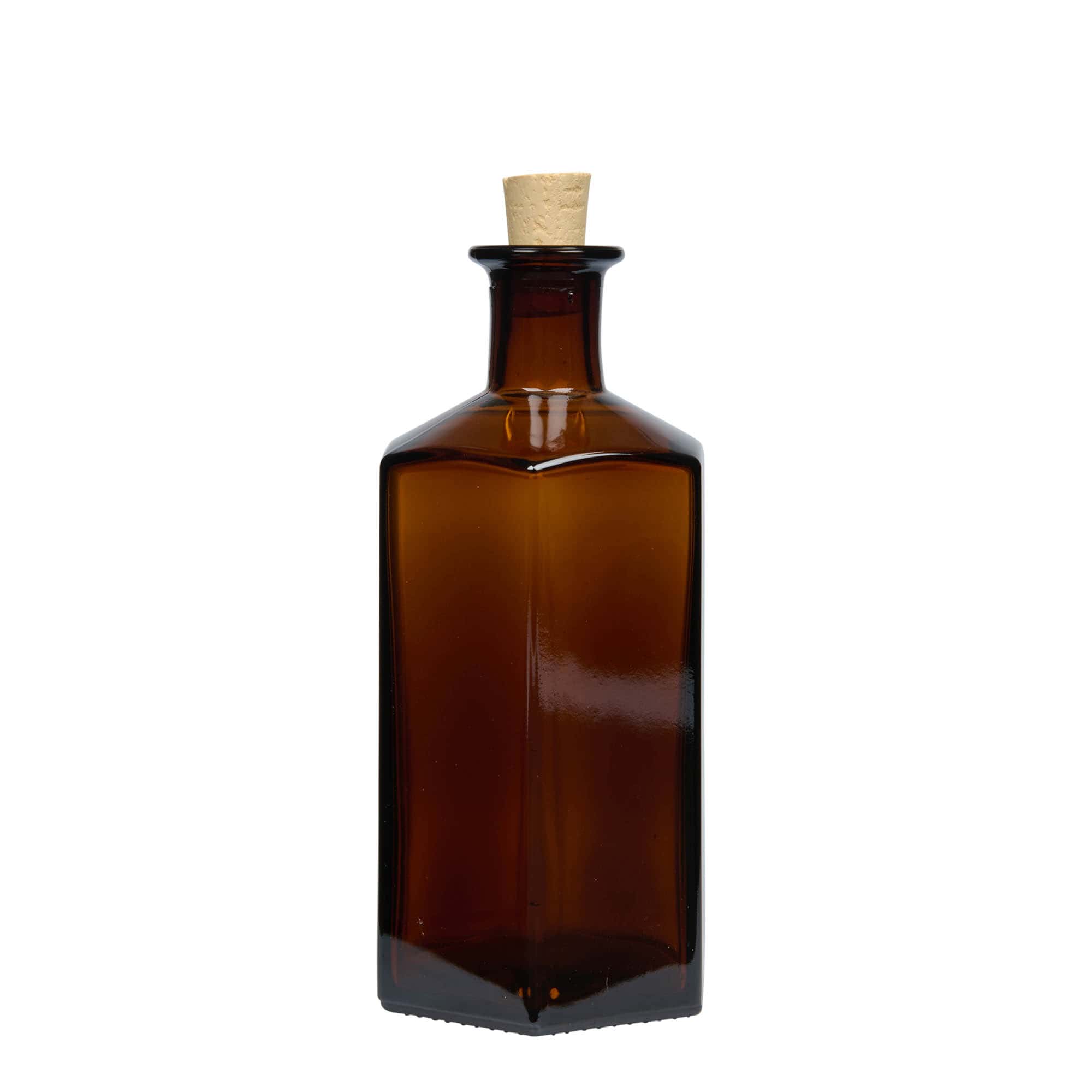 Bouteille en verre 500 ml Apothicaire 'Jimmy', hexagonale, brune, ouverture : bouchon en liège