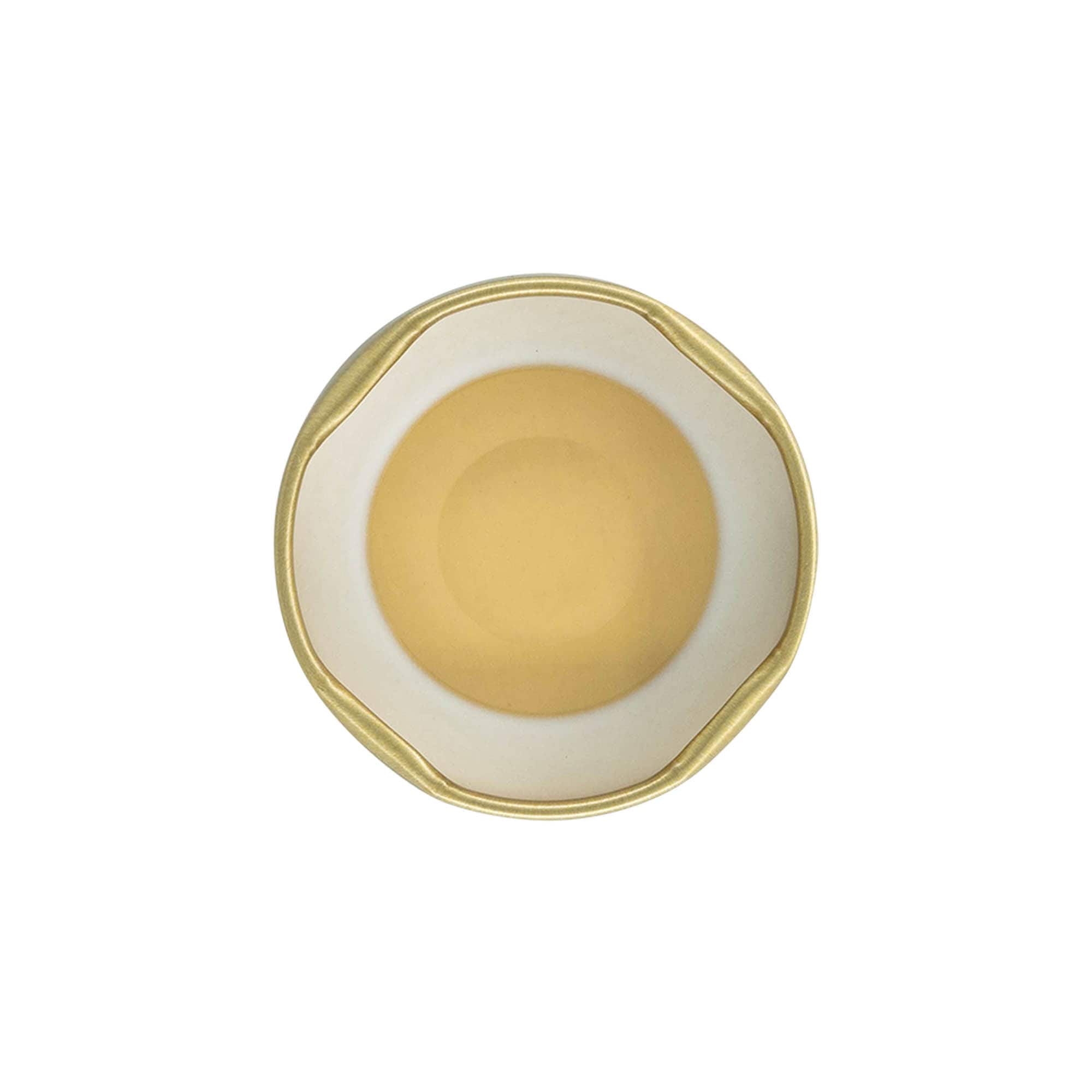 Bouchon à vis, tôle blanche, stérilisable, doré, pour ouverture : TO 43 Bouchon à vis, tôle blanche, stérilisable, doré, pour ouverture : TO 43