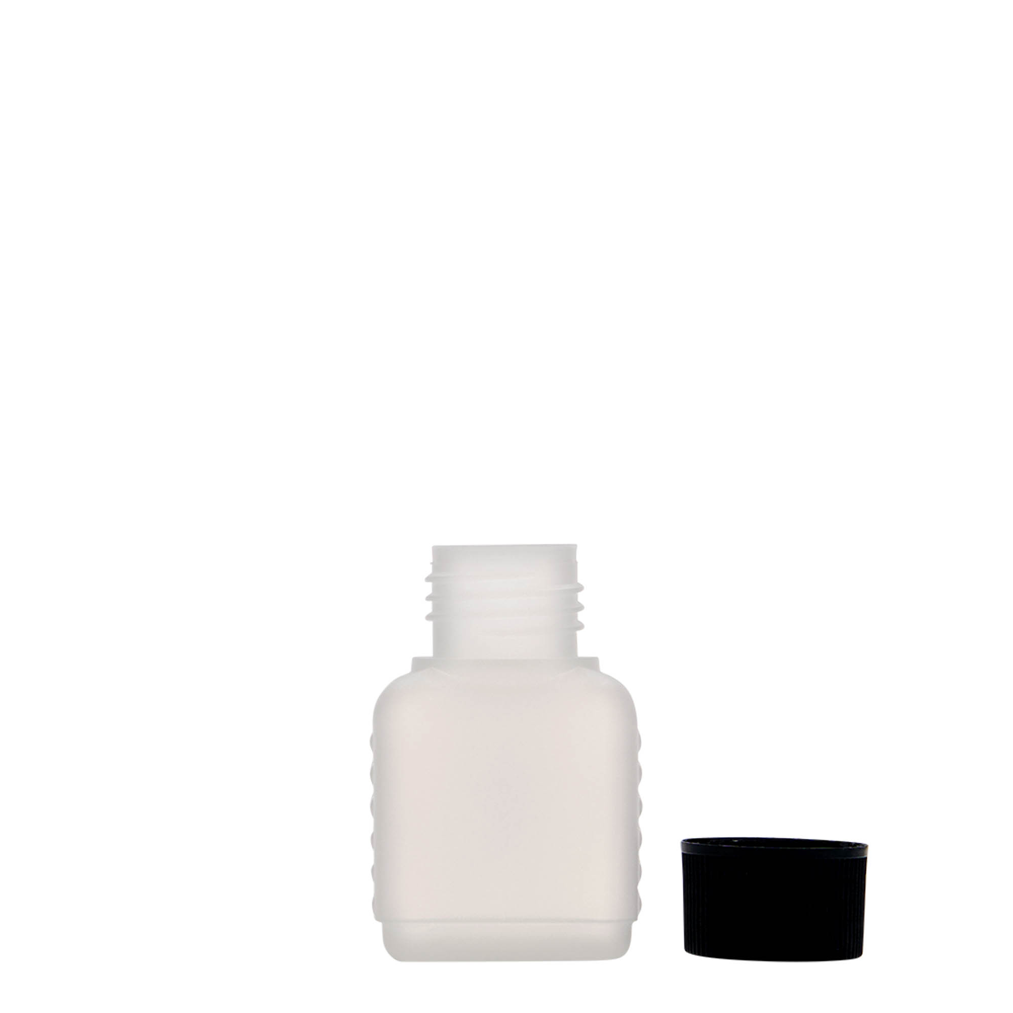 50 ml bidon rectangulaire, plastique HDPE, naturel, ouverture : DIN 25