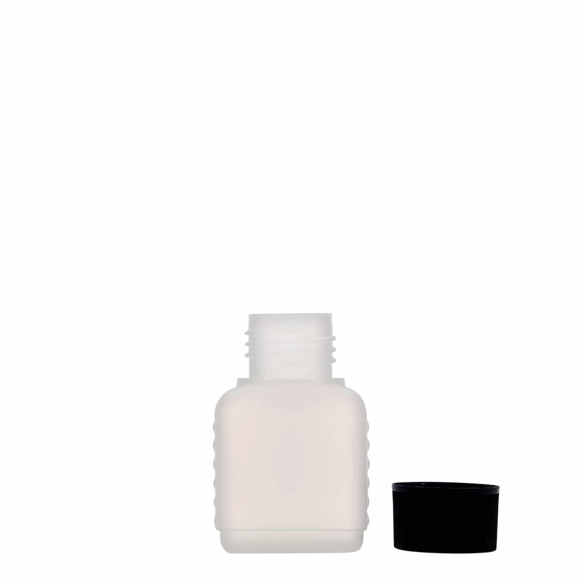 50 ml bidon rectangulaire, plastique HDPE, naturel, ouverture : DIN 25