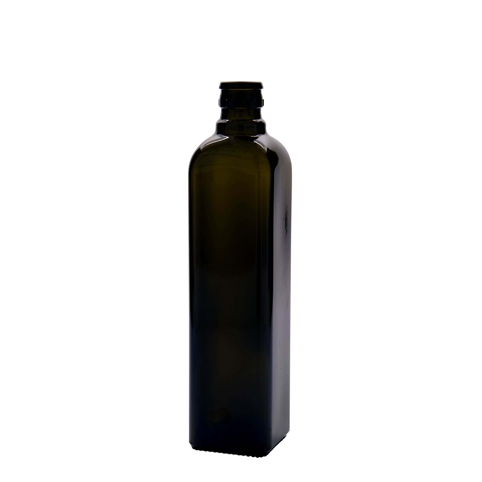 Flacon à vinaigre/huile 500 ml 'Quadra', verre, carré, vert antique, ouverture : DOP