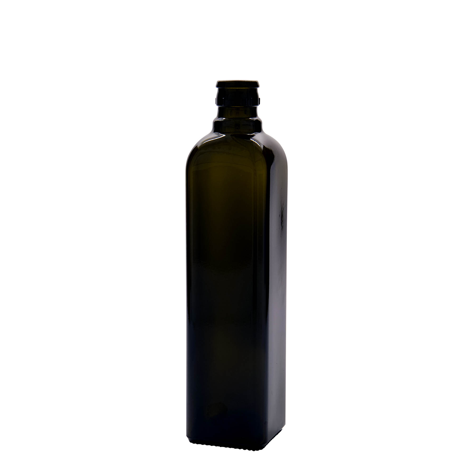 Flacon à vinaigre/huile 500 ml « Quadra », verre, carré, vert antique, ouverture : DOP