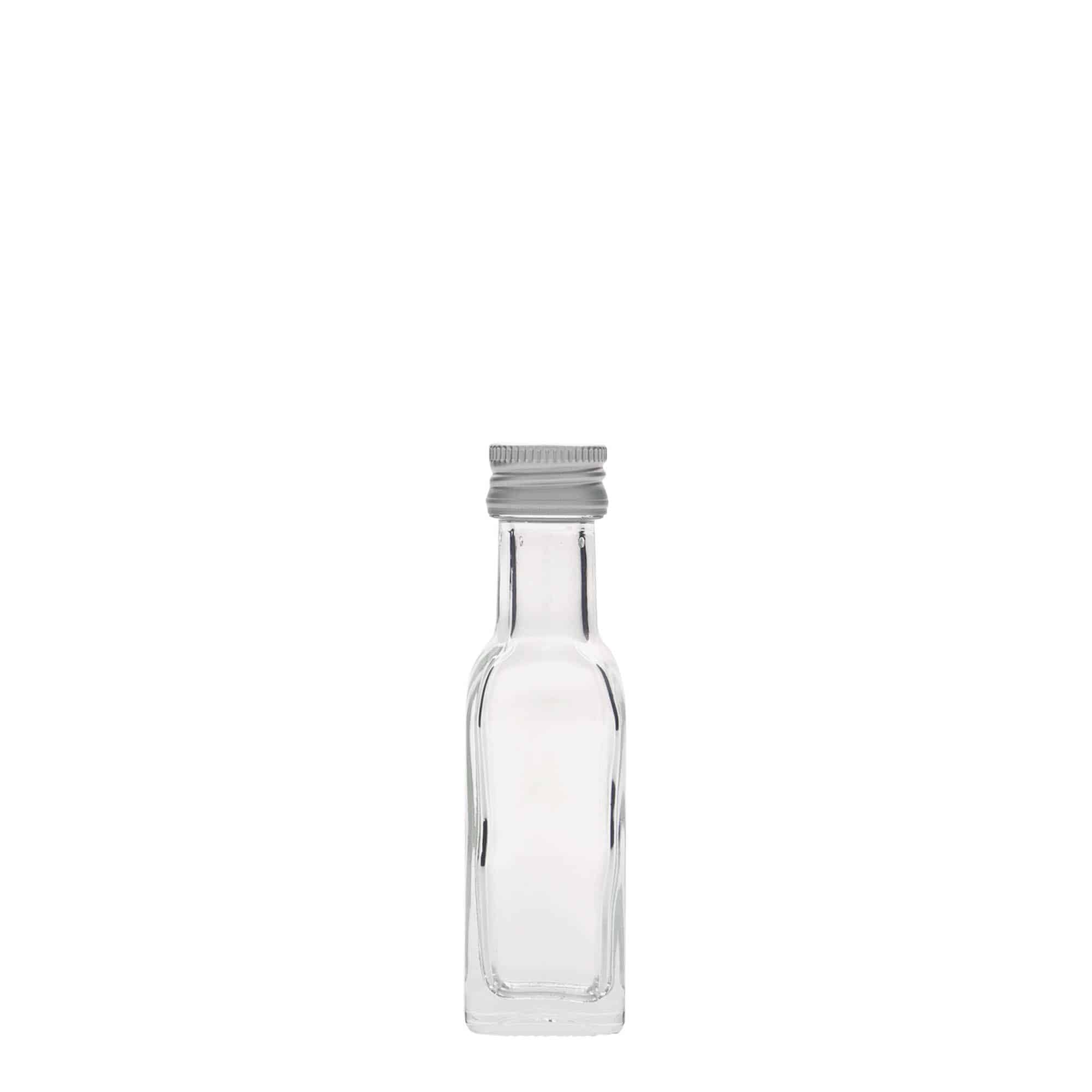 Bouteille en verre 20 ml 'Marasca', carrée, col : PP 18
