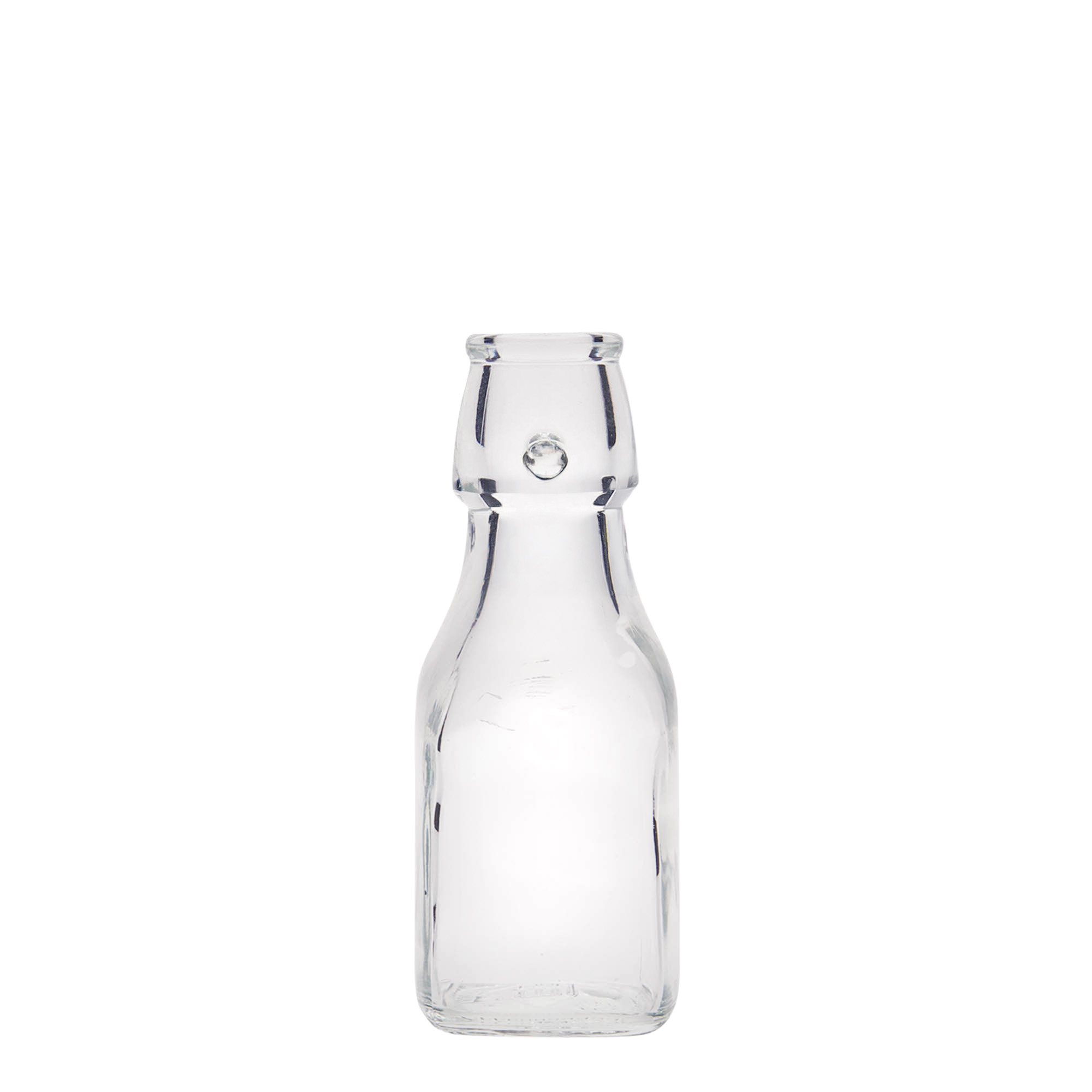 Flacon en verre 125 ml « Swing », carré, ouverture : bouchon à bascule Flacon en verre 125 ml « Swing », carré, ouverture : bouchon à bascule