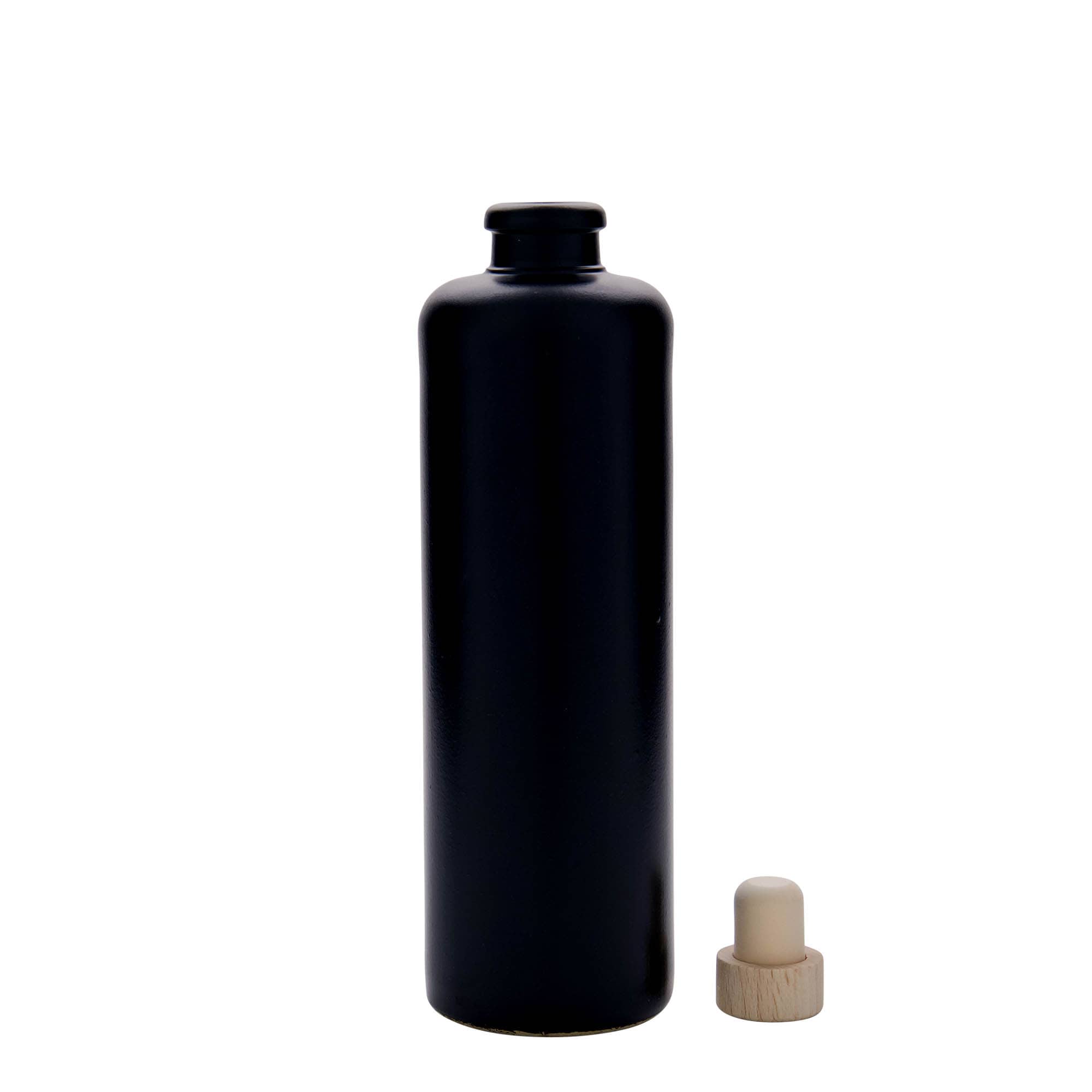 Cruche en grès 500 ml, noire, ouverture : liège