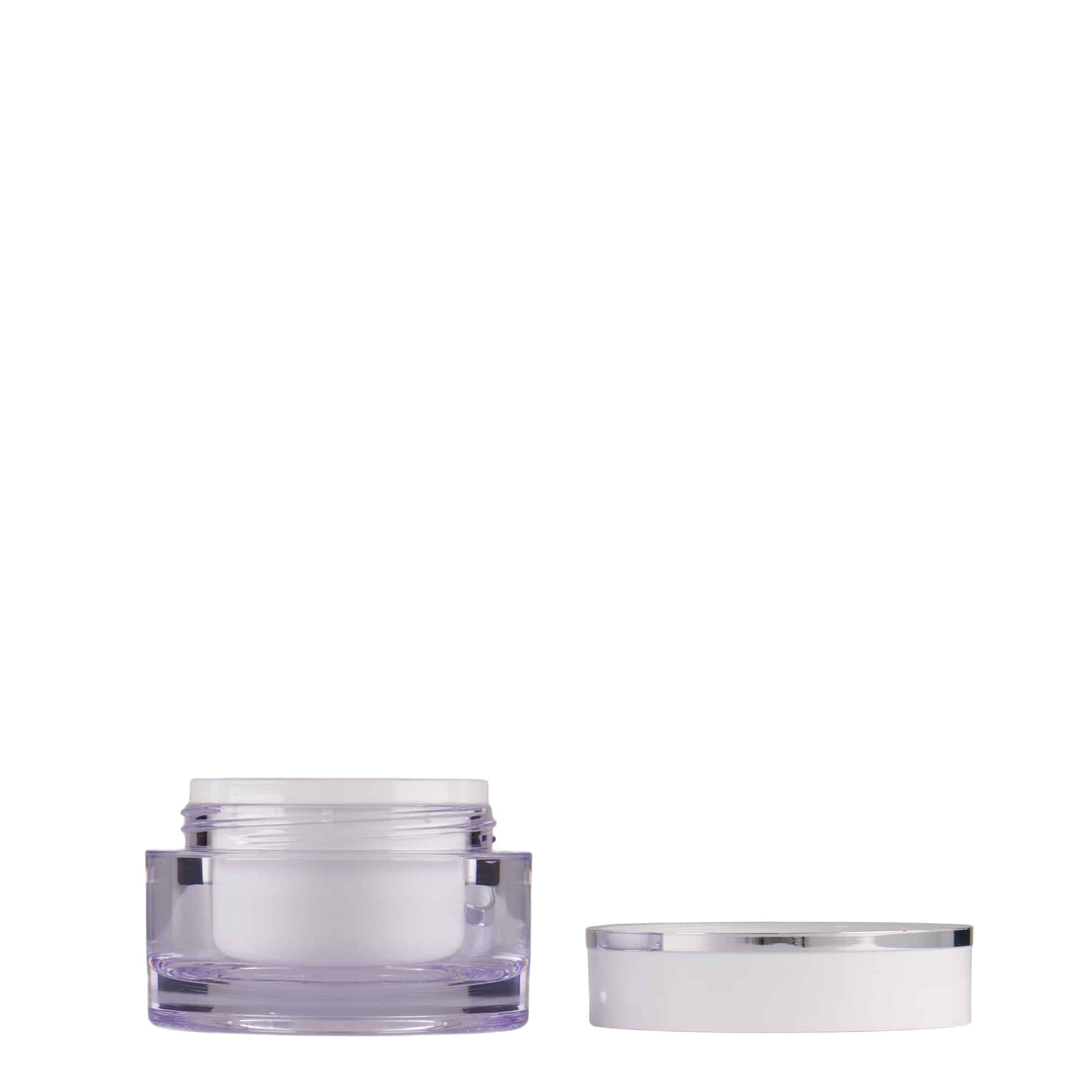 Pot 10 ml , plastique SAN, blanc, bouchage: Bougage à vis